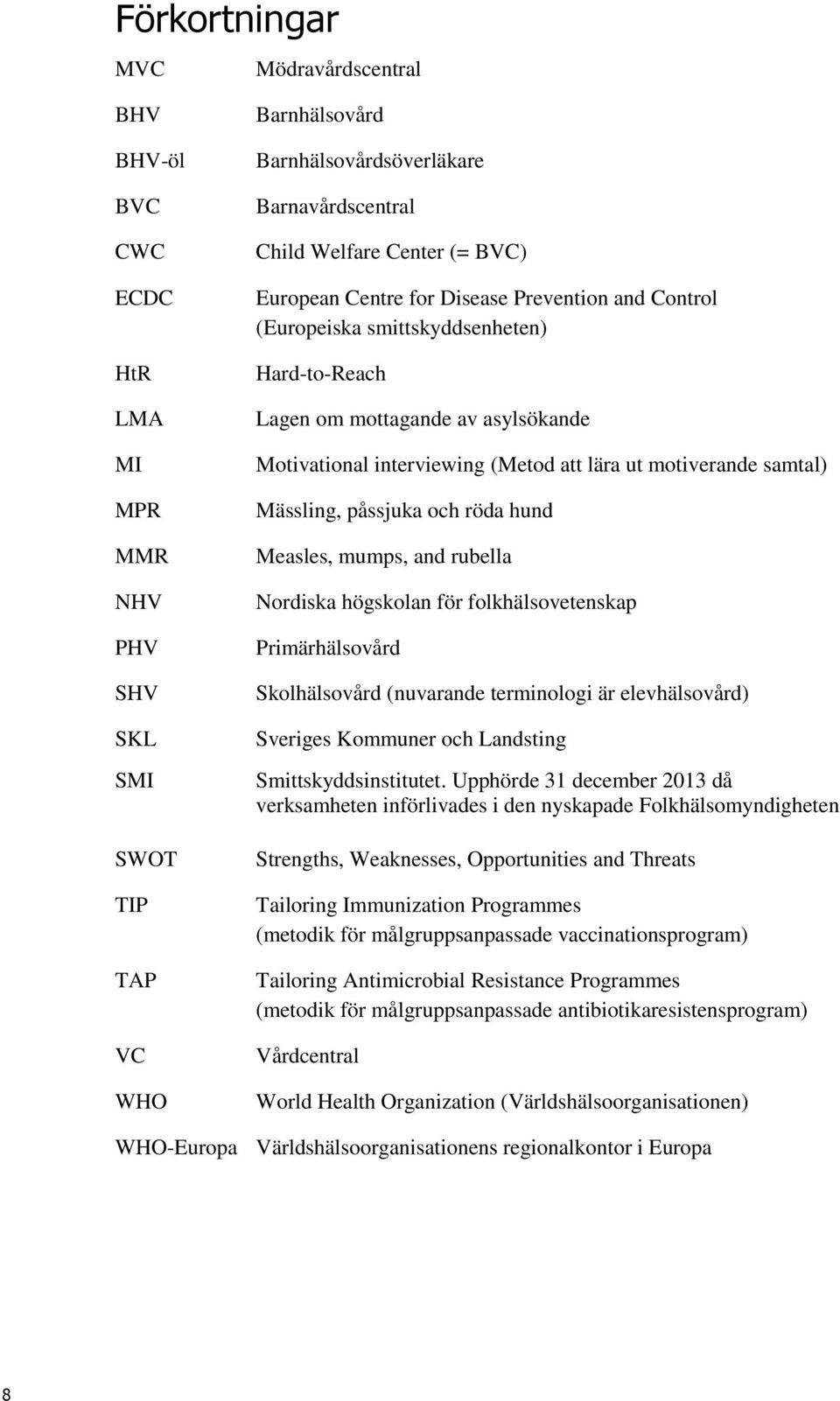 samtal) Mässling, påssjuka och röda hund Measles, mumps, and rubella Nordiska högskolan för folkhälsovetenskap Primärhälsovård Skolhälsovård (nuvarande terminologi är elevhälsovård) Sveriges Kommuner