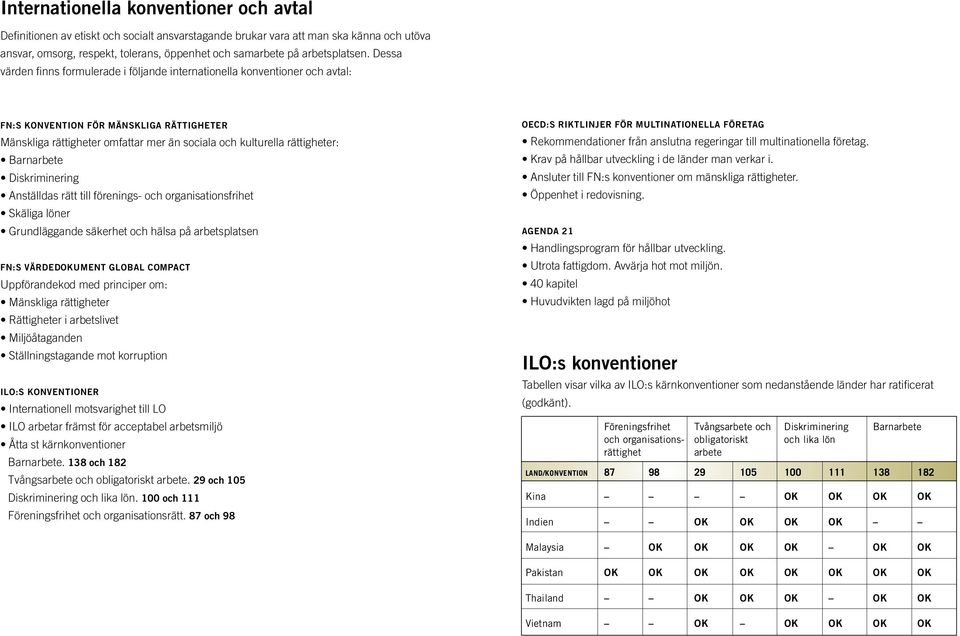 Dessa värden finns formulerade i följande internationella konventioner och avtal: FN:s konvention för mänskliga rättigheter Mänskliga rättigheter omfattar mer än sociala och kulturella rättigheter: