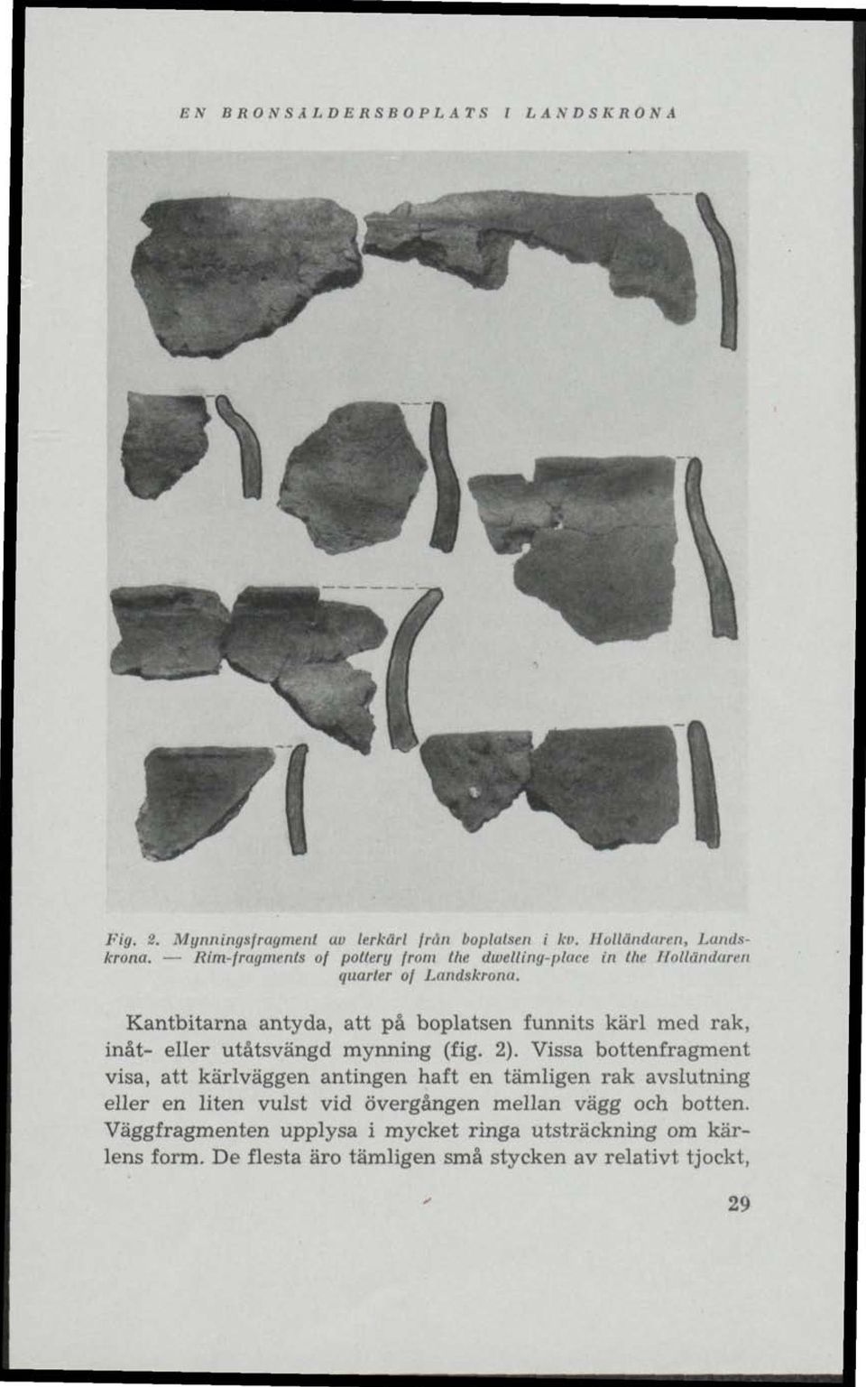 Kantbitarna antyda, att på boplatsen funnits kärl med rak, inåt- eller utåtsvängd mynning (fig. 2).