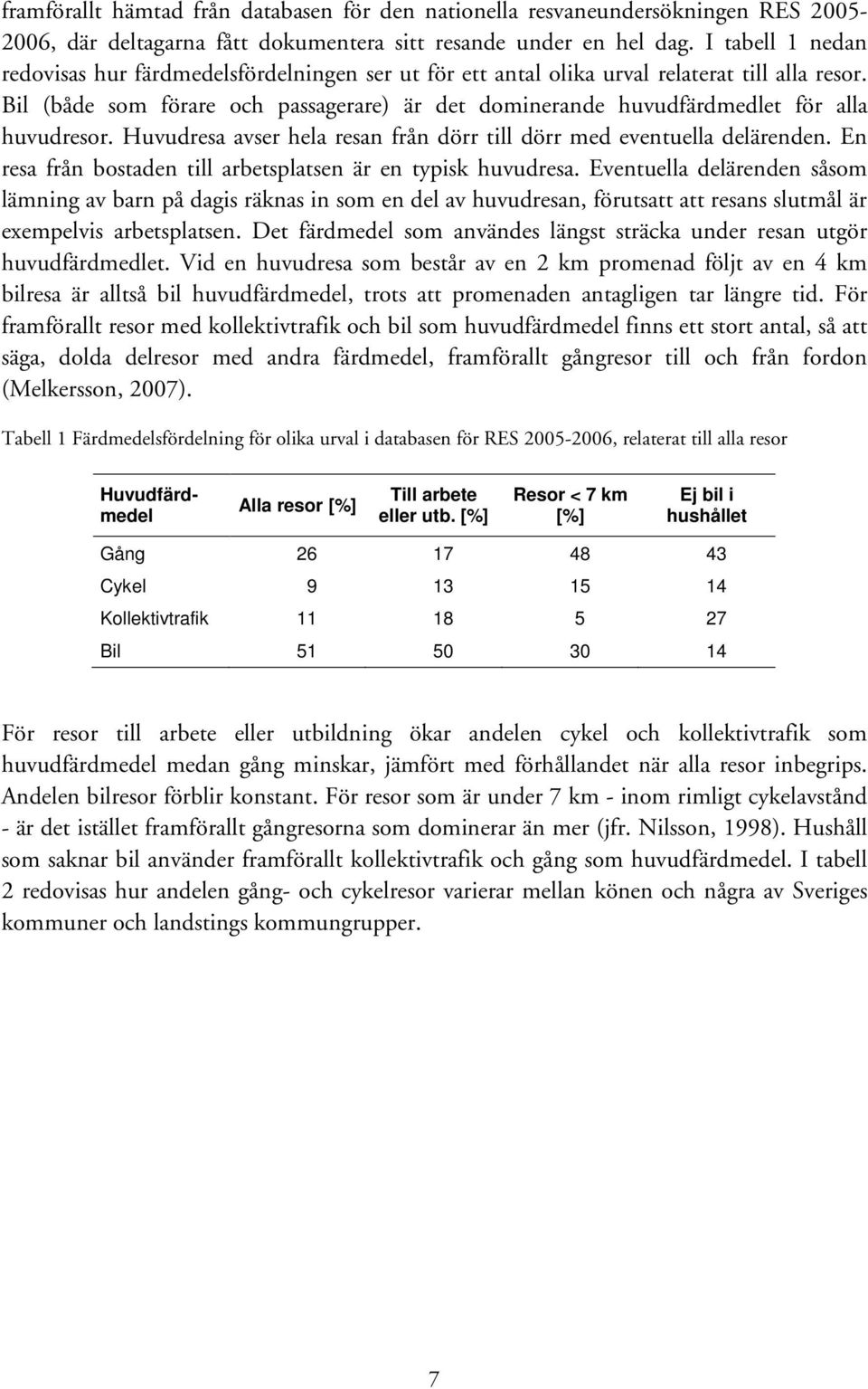 Bil (både som förare och passagerare) är det dominerande huvudfärdmedlet för alla huvudresor. Huvudresa avser hela resan från dörr till dörr med eventuella delärenden.