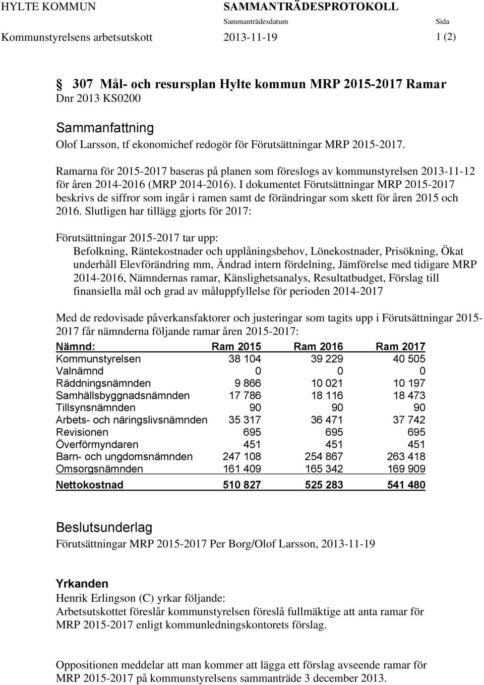 I dokumentet Förutsättningar MRP 2015-2017 beskrivs de siffror som ingår i ramen samt de förändringar som skett för åren 2015 och 2016.