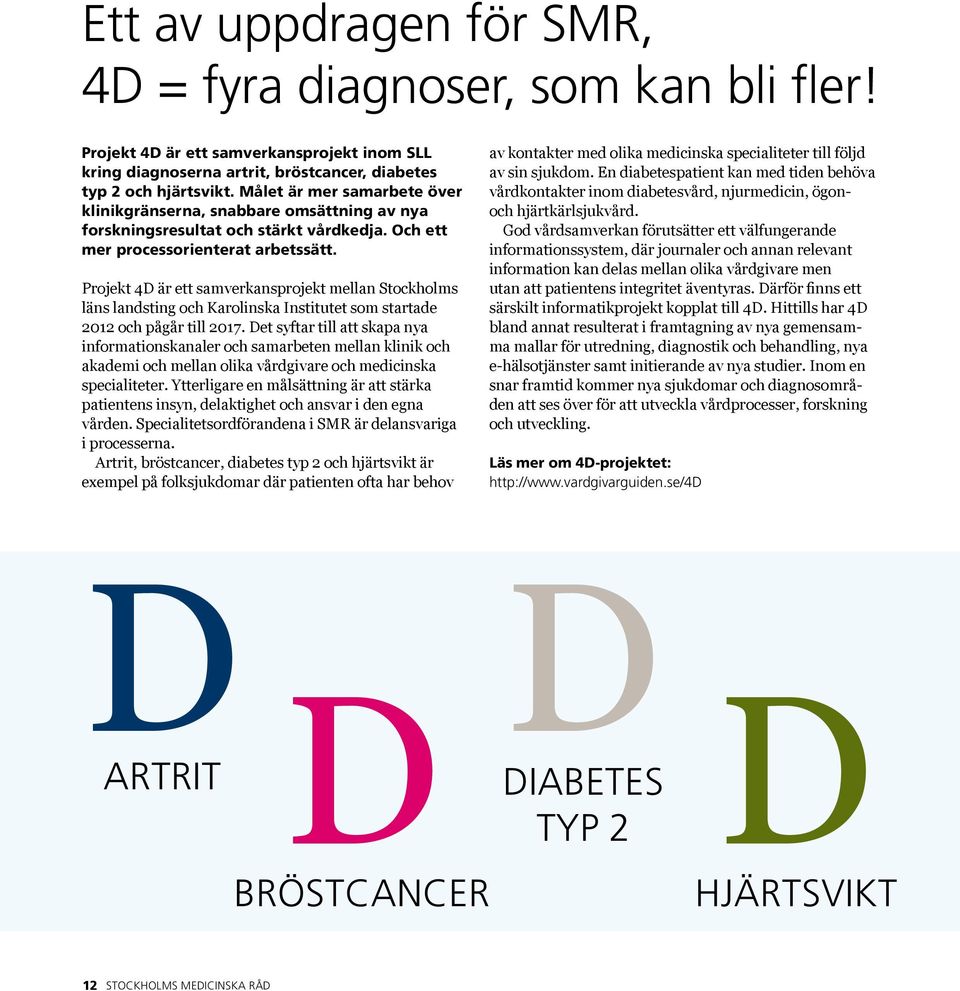 Projekt 4D är ett samverkansprojekt mellan Stockholms läns landsting och Karolinska Institutet som startade 2012 och pågår till 2017.