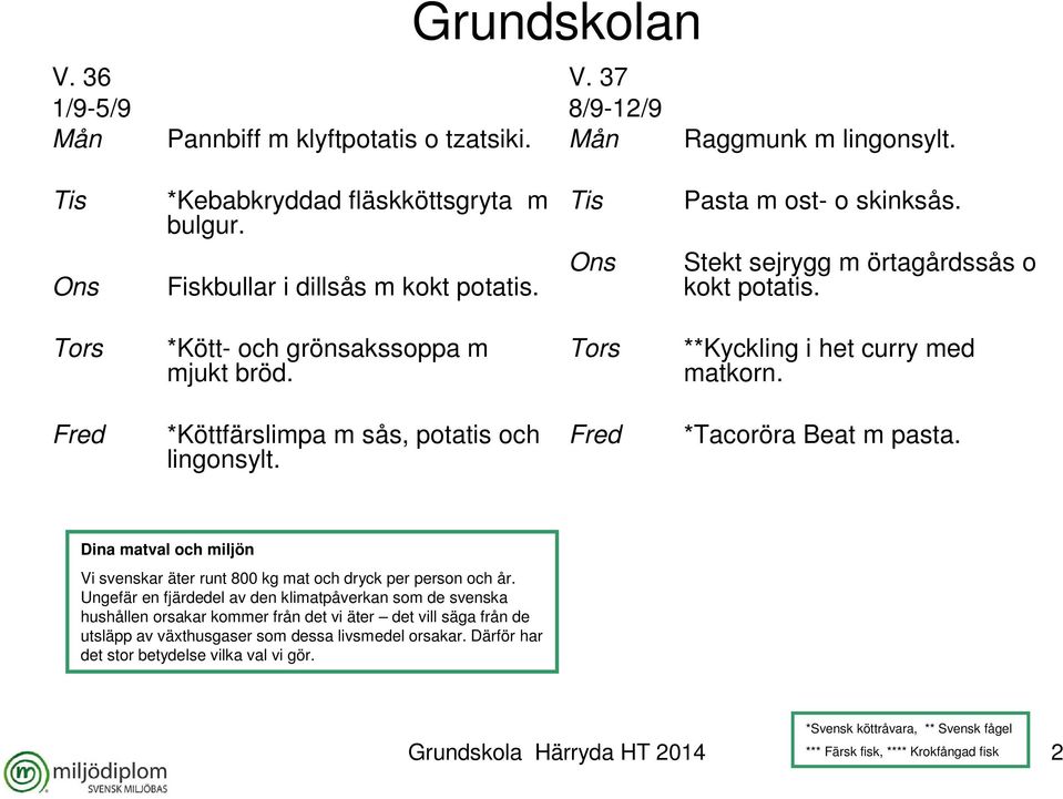 *Tacoröra Beat m pasta. Dina matval och miljön Vi svenskar äter runt 800 kg mat och dryck per person och år.