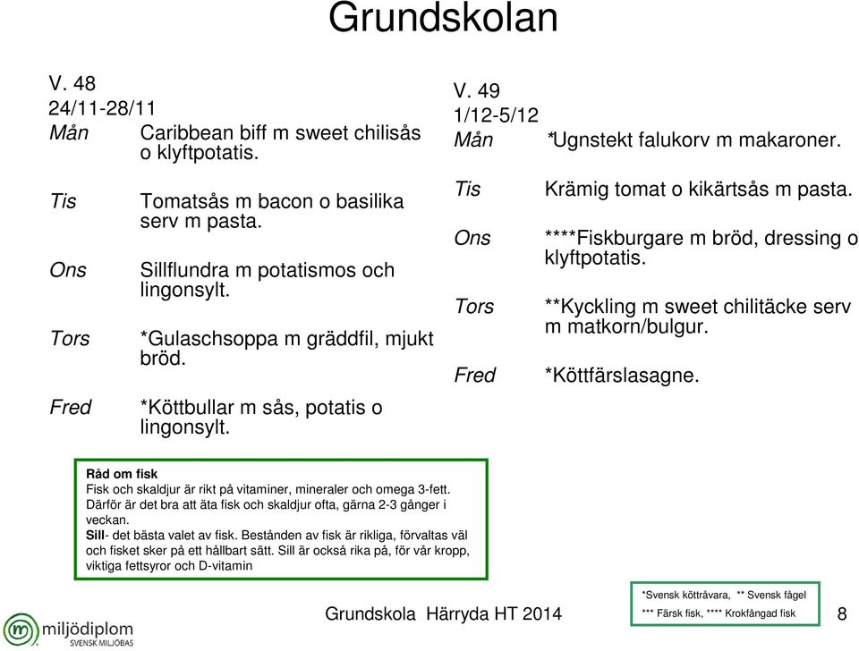 **Kyckling m sweet chilitäcke serv m matkorn/bulgur. *Köttfärslasagne. Råd om fisk Fisk och skaldjur är rikt på vitaminer, mineraler och omega 3-fett.