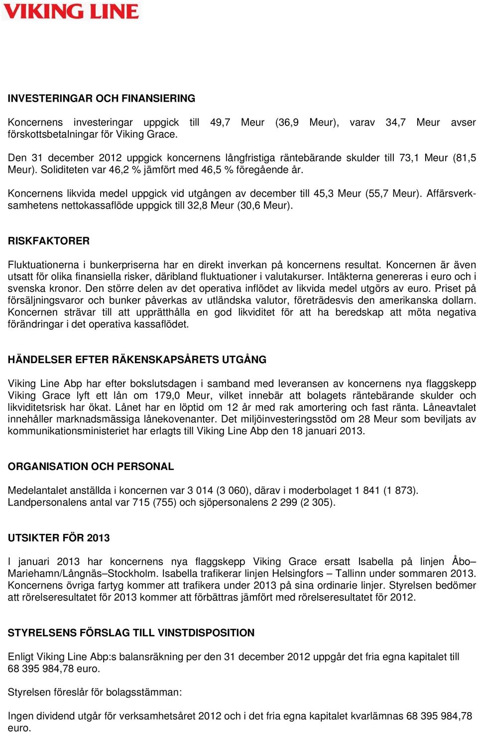 Koncernens likvida medel uppgick vid utgången av december till 45,3 Meur (55,7 Meur). Affärsverksamhetens nettokassaflöde uppgick till 32,8 Meur (30,6 Meur).