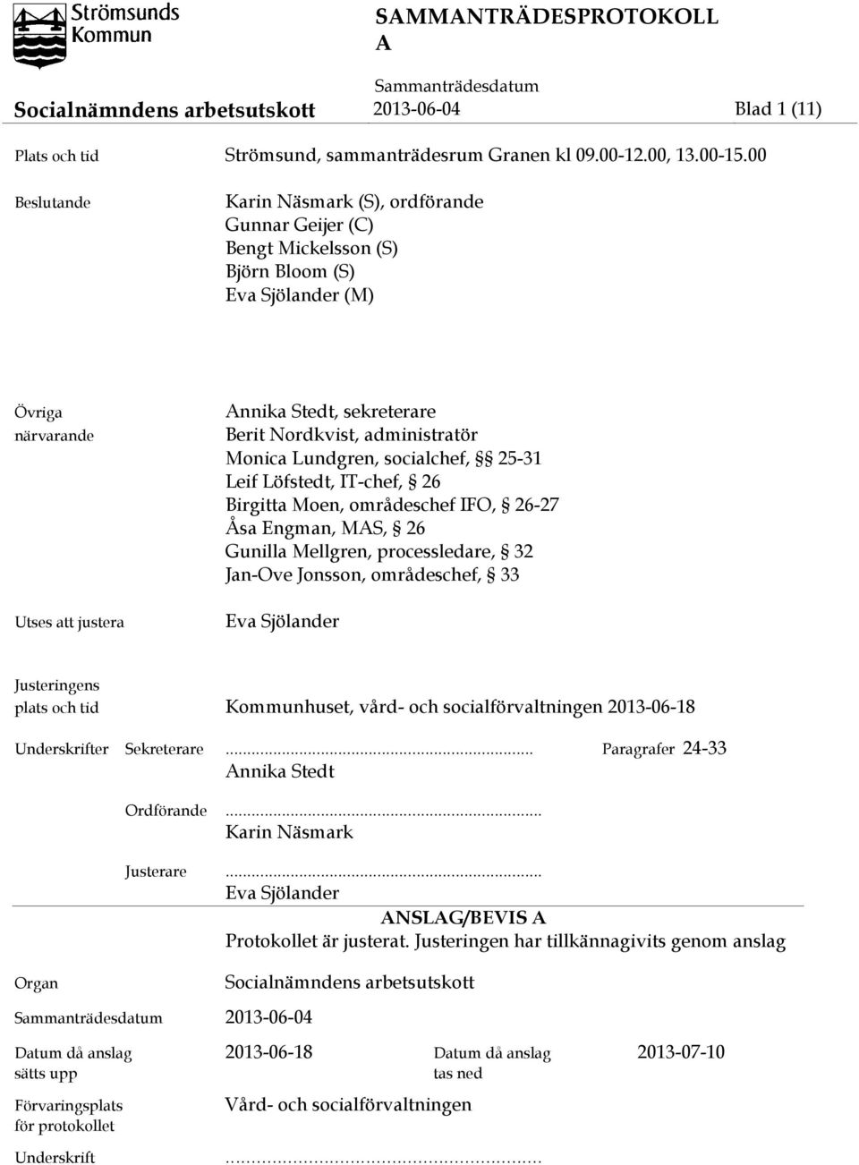 administratör Monica Lundgren, socialchef, 25-31 Leif Löfstedt, IT-chef, 26 Birgitta Moen, områdeschef IFO, 26-27 Åsa Engman, MAS, 26 Gunilla Mellgren, processledare, 32 Jan-Ove Jonsson, områdeschef,