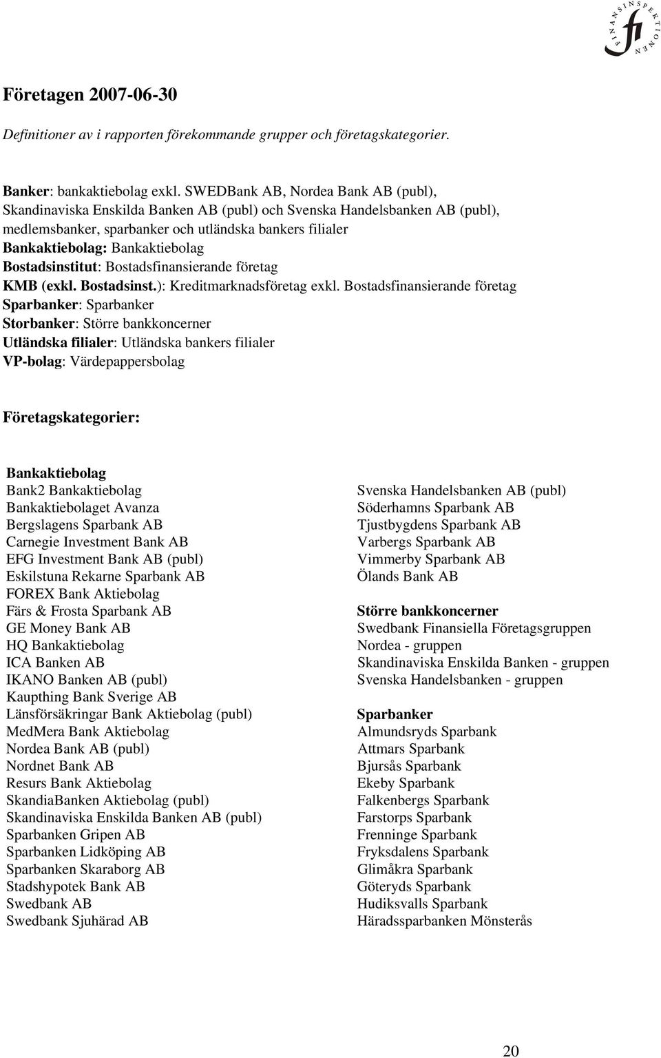 Bankaktiebolag Bostadsinstitut: Bostadsfinansierande företag KMB (exkl. Bostadsinst.): Kreditmarknadsföretag exkl.
