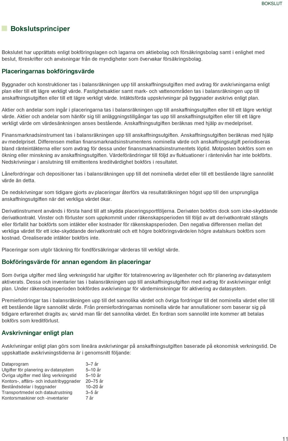 Placeringarnas bokföringsvärde Byggnader och konstruktioner tas i balansräkningen upp till anskaffningsutgiften med avdrag för avskrivningarna enligt plan eller till ett lägre verkligt värde.