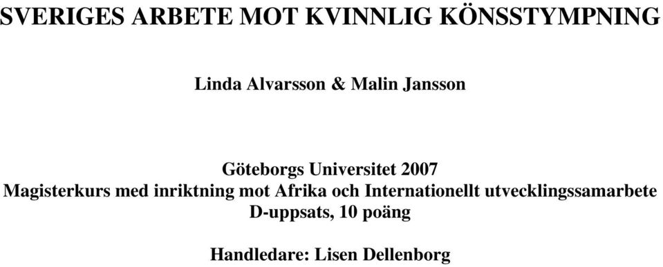 Magisterkurs med inriktning mot Afrika och