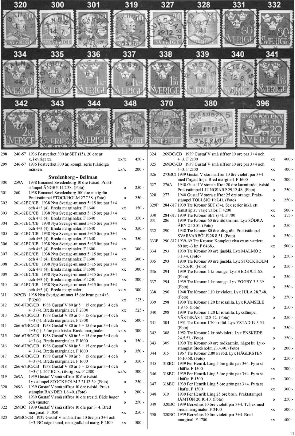 Breda marginaler. F 1640 xx 350:- 303 261-62BC/CB 1938 Nya Sverige-minnet 5+15 öre par 3+4 och 4+3 (4). Breda marginaler.