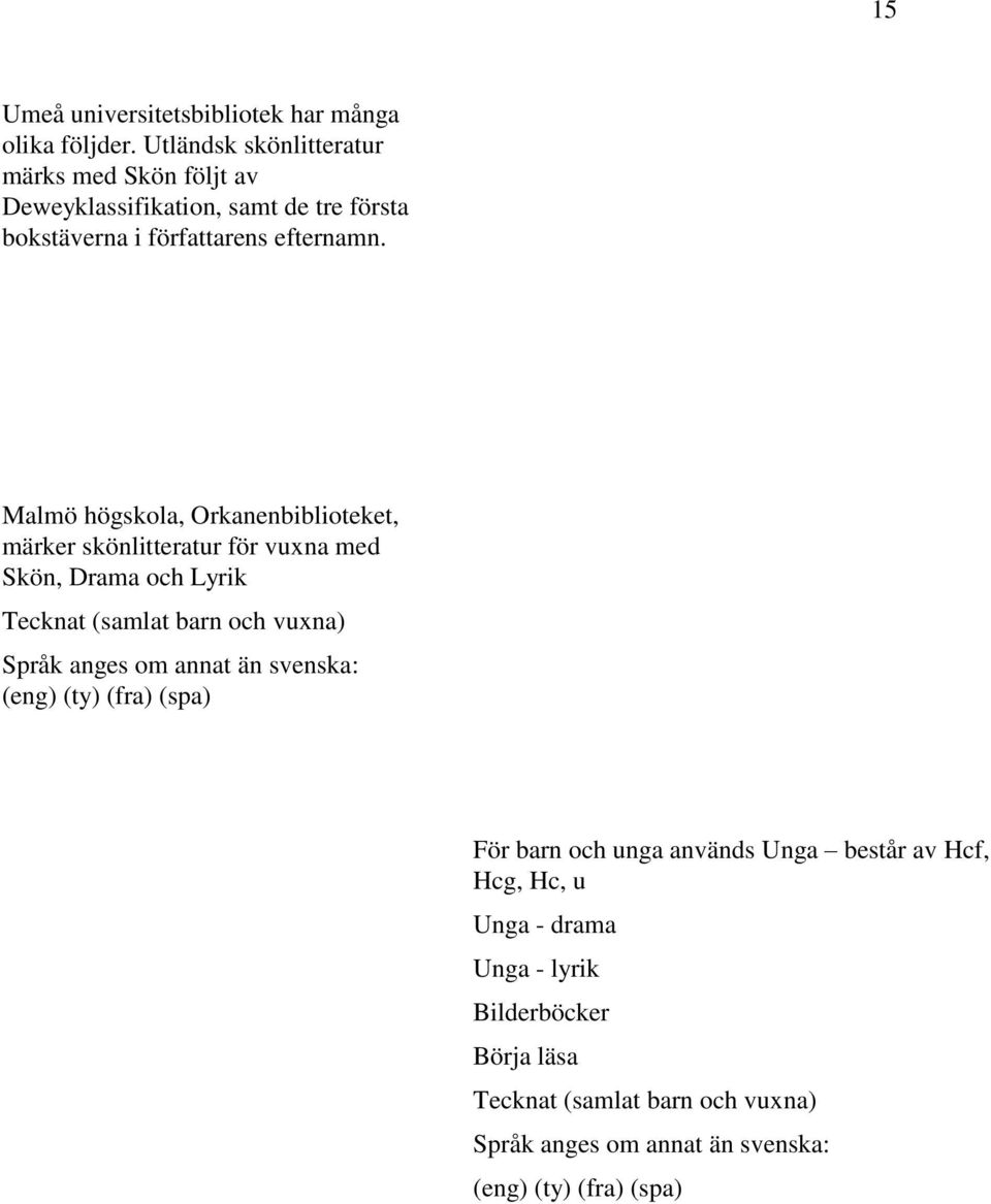 Malmö högskola, Orkanenbiblioteket, märker skönlitteratur för vuxna med Skön, Drama och Lyrik Tecknat (samlat barn och vuxna) Språk anges