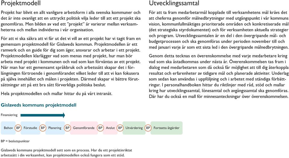 För att vi ska säkra att vi får ut det vi vill av ett projekt har vi tagit fram en gemensam projektmodell för Gislaveds kommun.