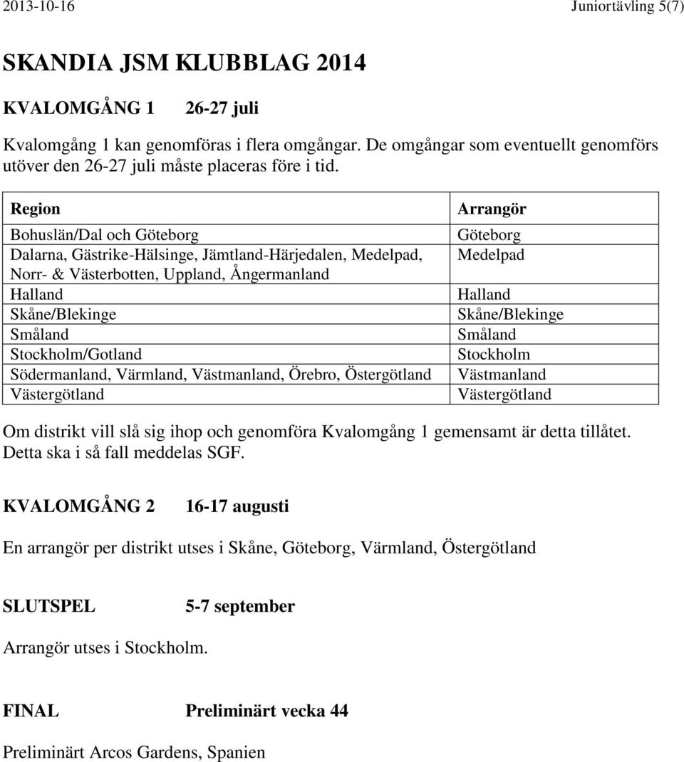 Region Bohuslän/Dal och Dalarna, Gästrike-Hälsinge, Jämtland-Härjedalen, Medelpad, Norr- & Västerbotten,, Ångermanland /Blekinge /Gotland Södermanland, Värmland, Västmanland, Örebro,