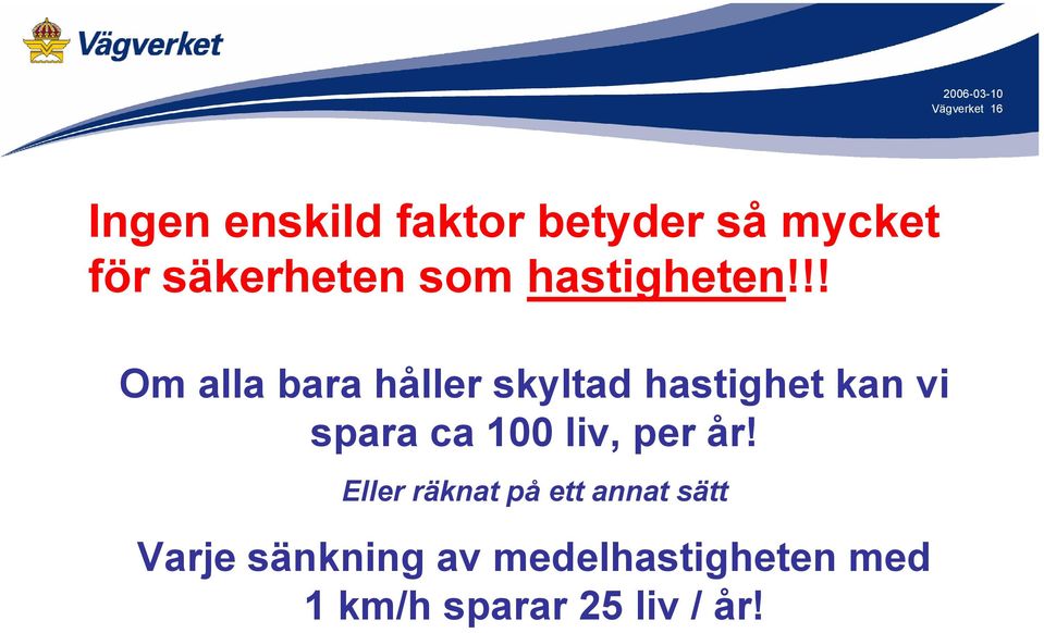 !! Om alla bara håller skyltad hastighet kan vi spara ca 100