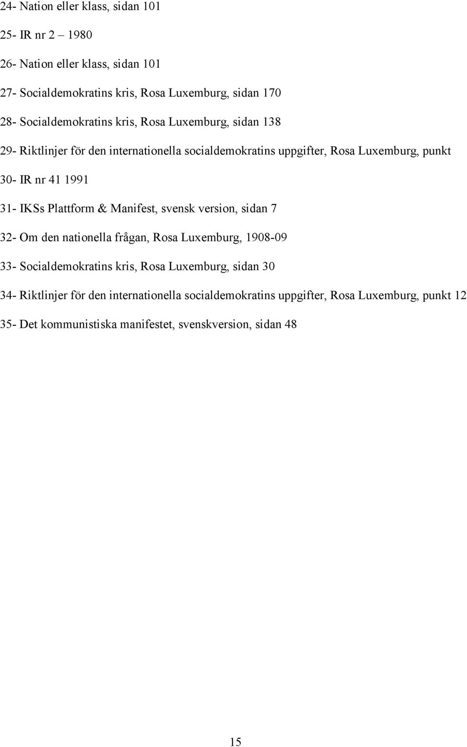 1991 31- IKSs Plattform & Manifest, svensk version, sidan 7 32- Om den nationella frågan, Rosa Luxemburg, 1908-09 33- Socialdemokratins kris, Rosa