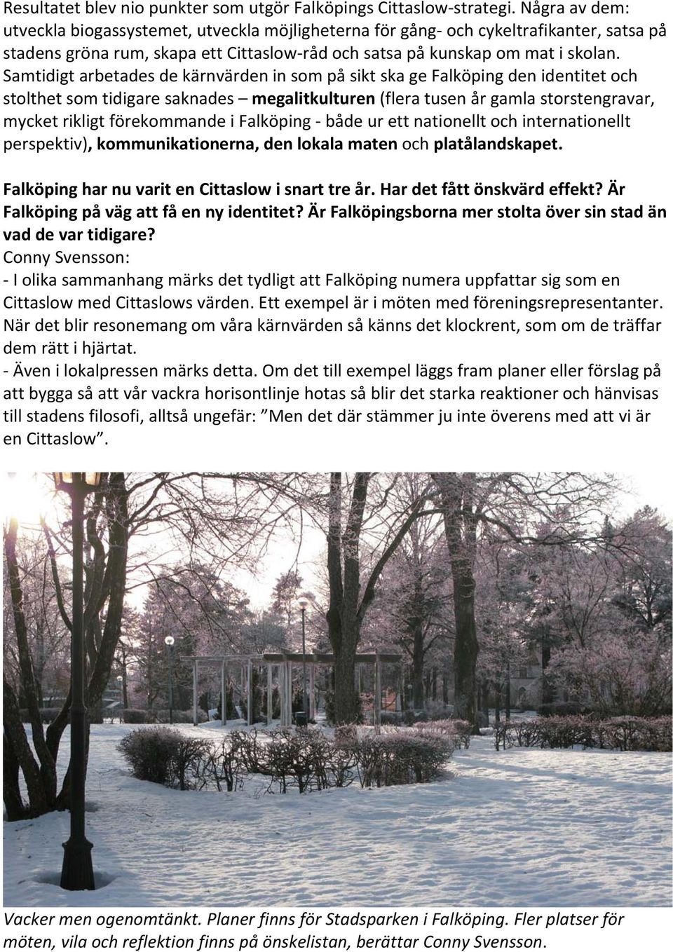 Samtidigt arbetades de kärnvärden in som på sikt ska ge Falköping den identitet och stolthet som tidigare saknades megalitkulturen (flera tusen år gamla storstengravar, mycket rikligt förekommande i