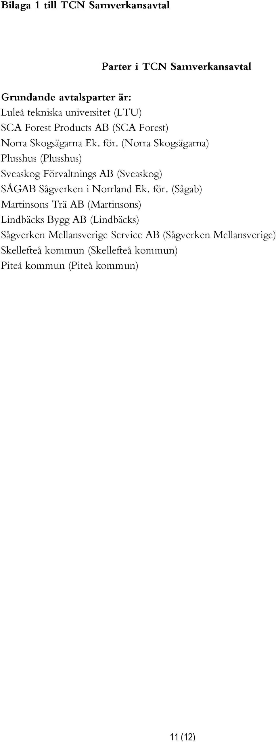 (Norra Skogsägarna) Plusshus (Plusshus) Sveaskog Förvaltnings AB (Sveaskog) SÅGAB Sågverken i Norrland Ek. för.