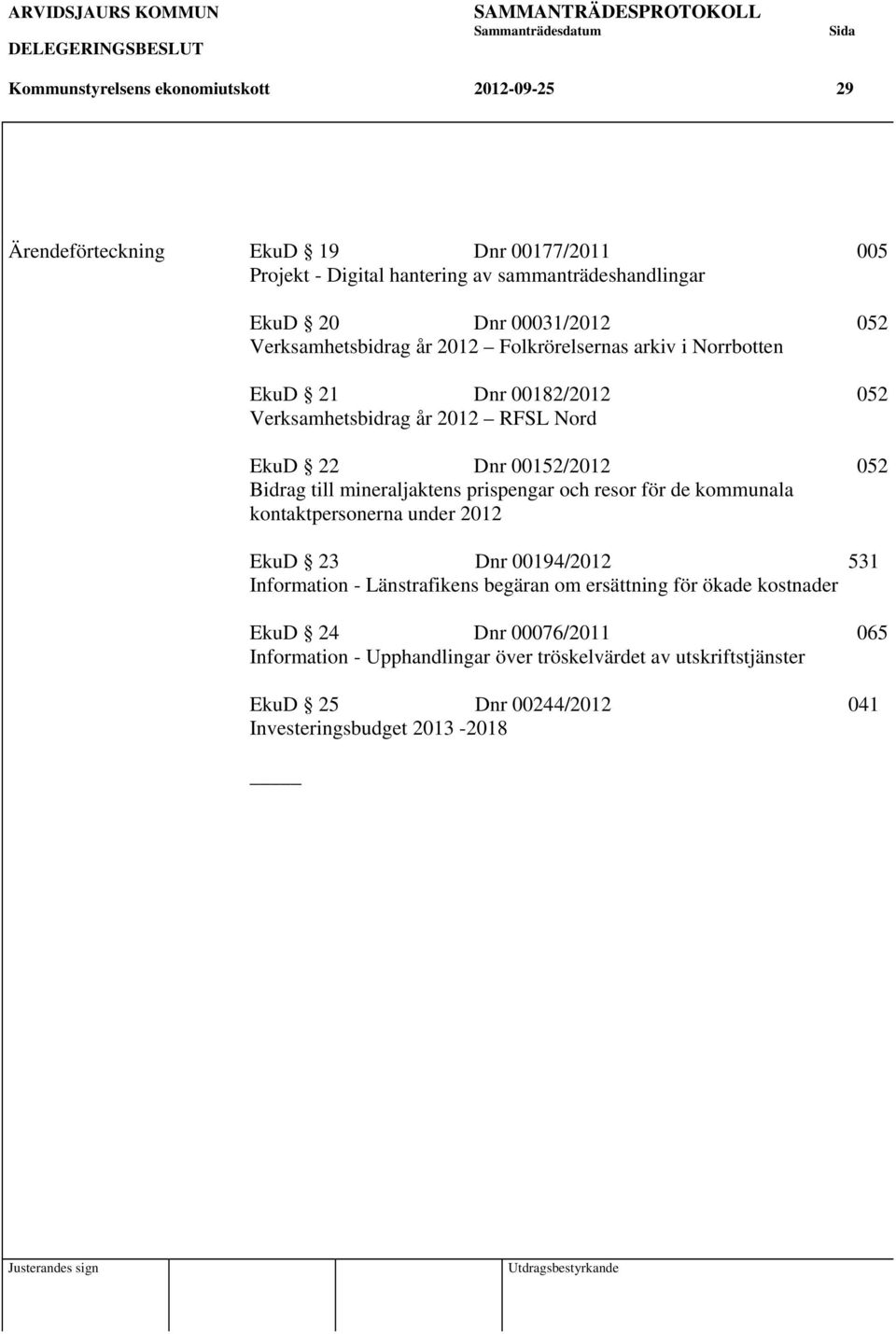 Bidrag till mineraljaktens prispengar och resor för de kommunala kontaktpersonerna under 2012 EkuD 23 Dnr 00194/2012 531 Information - Länstrafikens begäran om