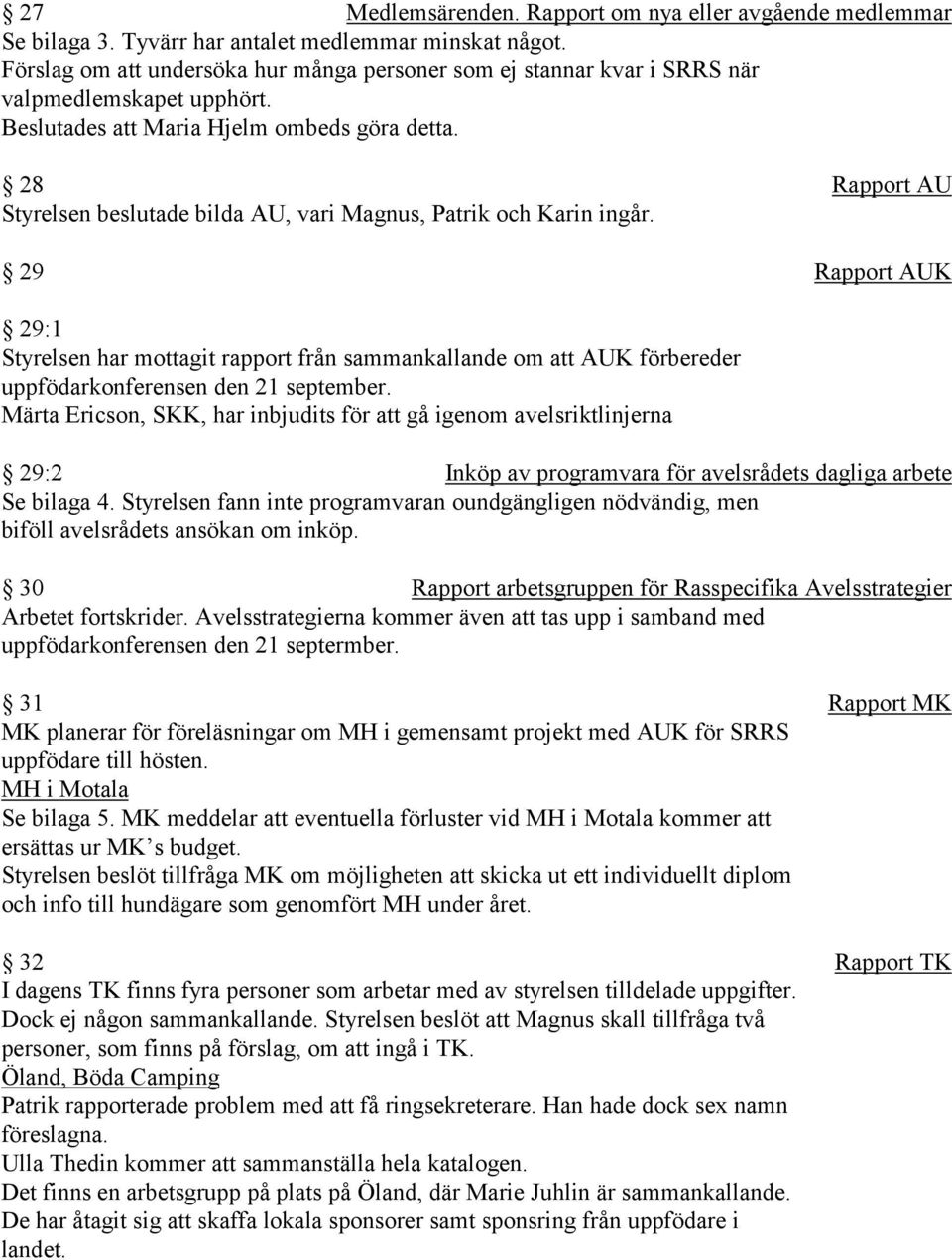 28 Rapport AU Styrelsen beslutade bilda AU, vari Magnus, Patrik och Karin ingår.