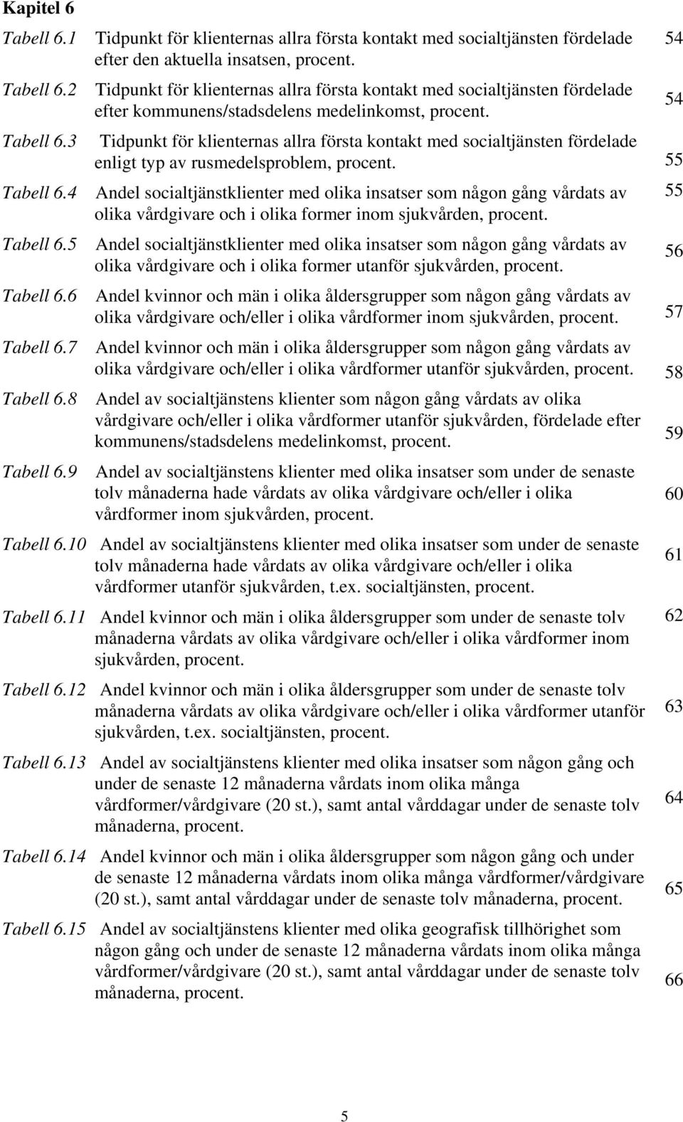 4 Andel socialtjänstklienter med olika insatser som någon gång vårdats av olika vårdgivare och i olika former inom sjukvården, procent. Tabell 6.