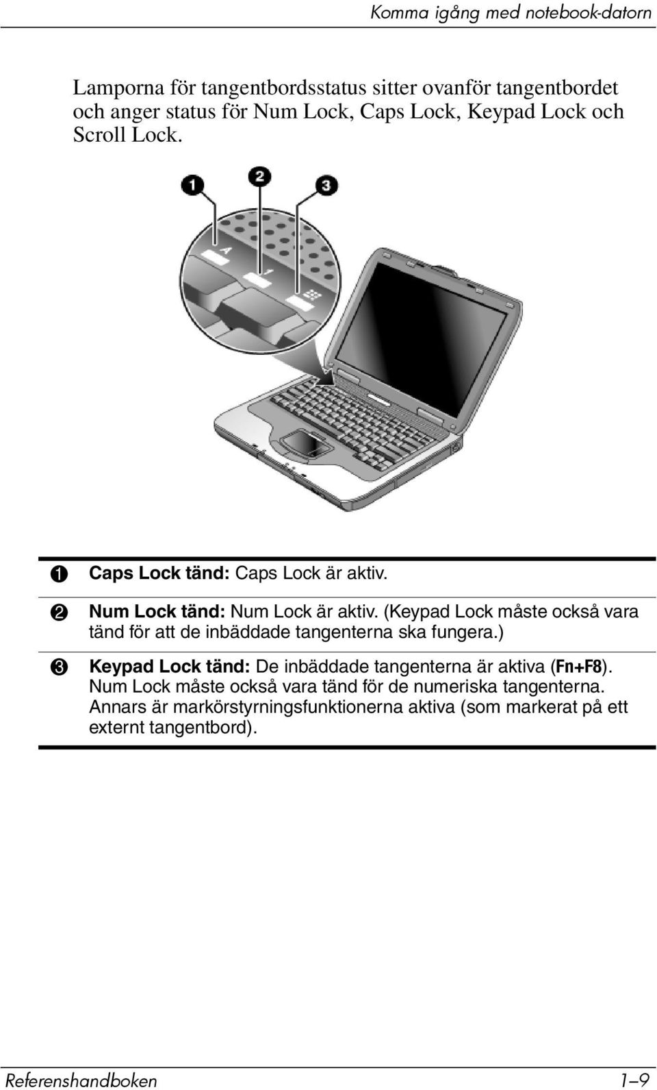 (Keypad Lock måste också vara tänd för att de inbäddade tangenterna ska fungera.