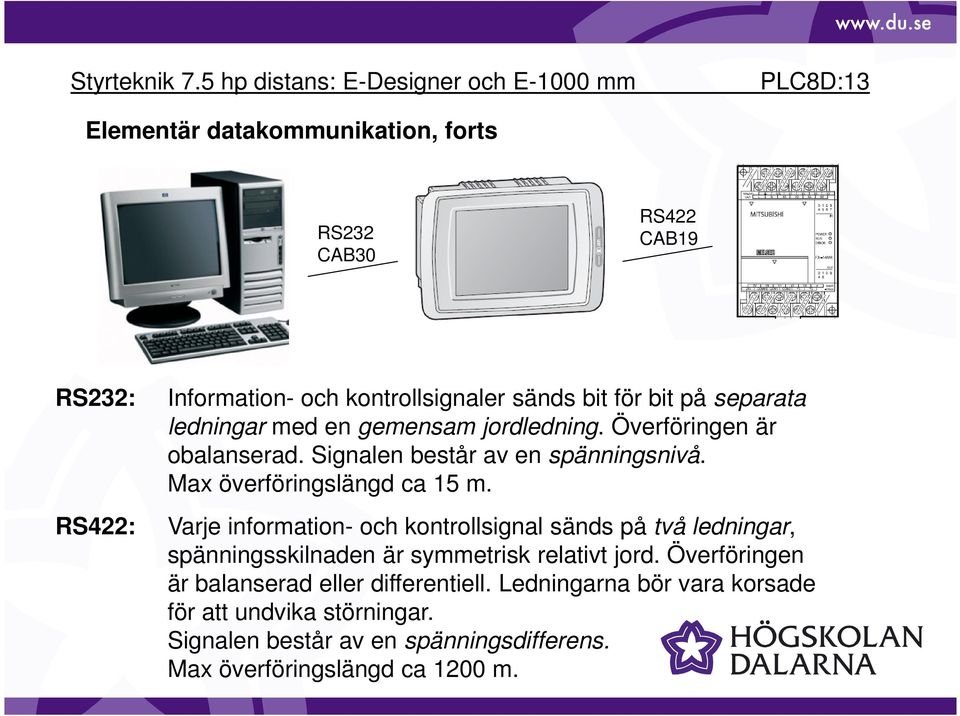 Varje information- och kontrollsignal sänds på två ledningar, spänningsskilnaden är symmetrisk relativt jord.