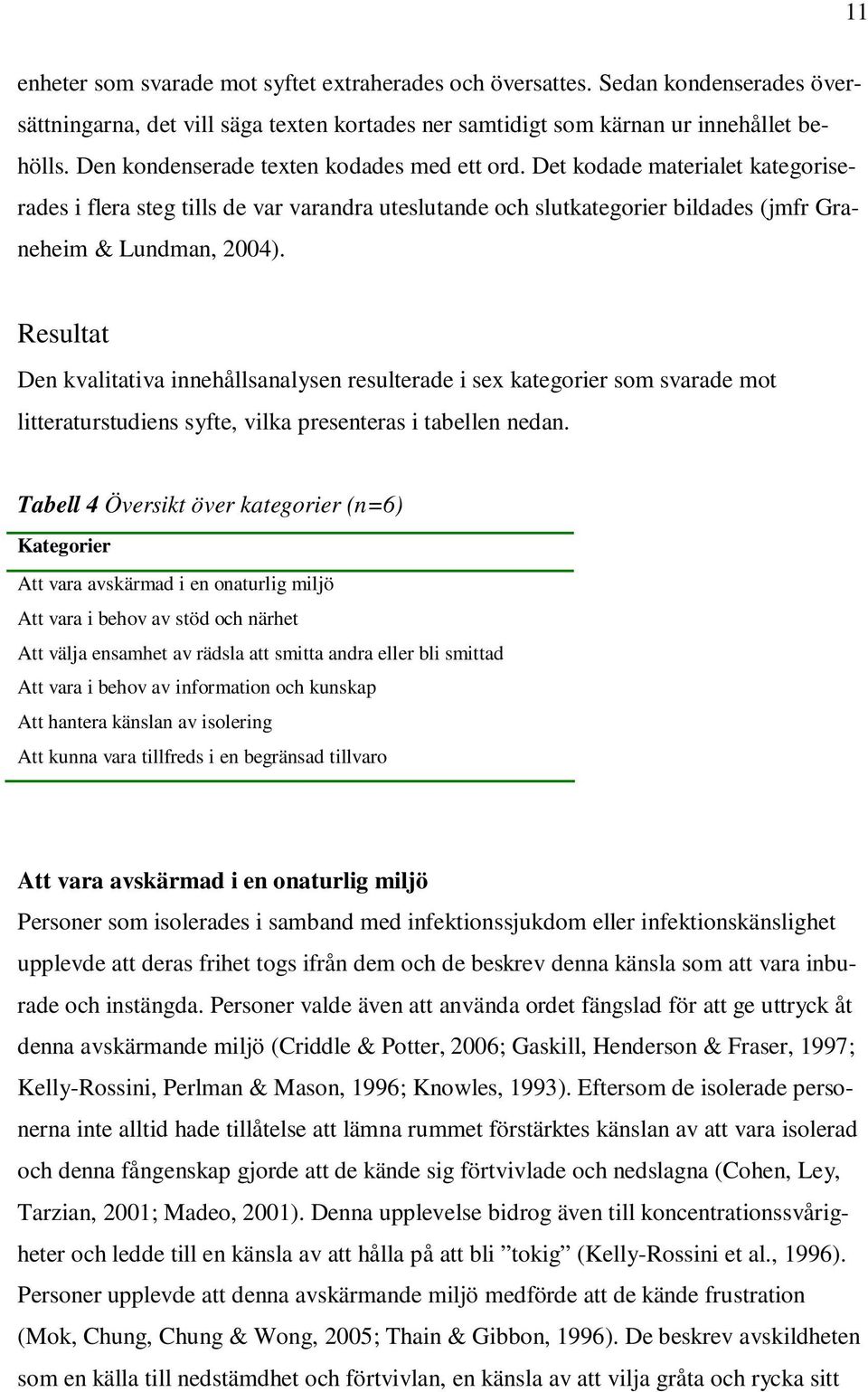 Resultat Den kvalitativa innehållsanalysen resulterade i sex kategorier som svarade mot litteraturstudiens syfte, vilka presenteras i tabellen nedan.