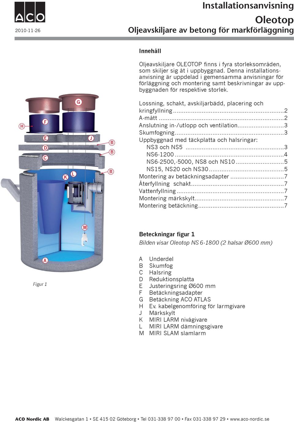 E K L Lossning, schakt, avskiljarbädd, placering och kringfyllning...2...2 nslutning in-/utlopp och ventilation...3 ning...3 Uppbyggnad med täckplatta och halsringar: S3 och S5...3 S6-1200.