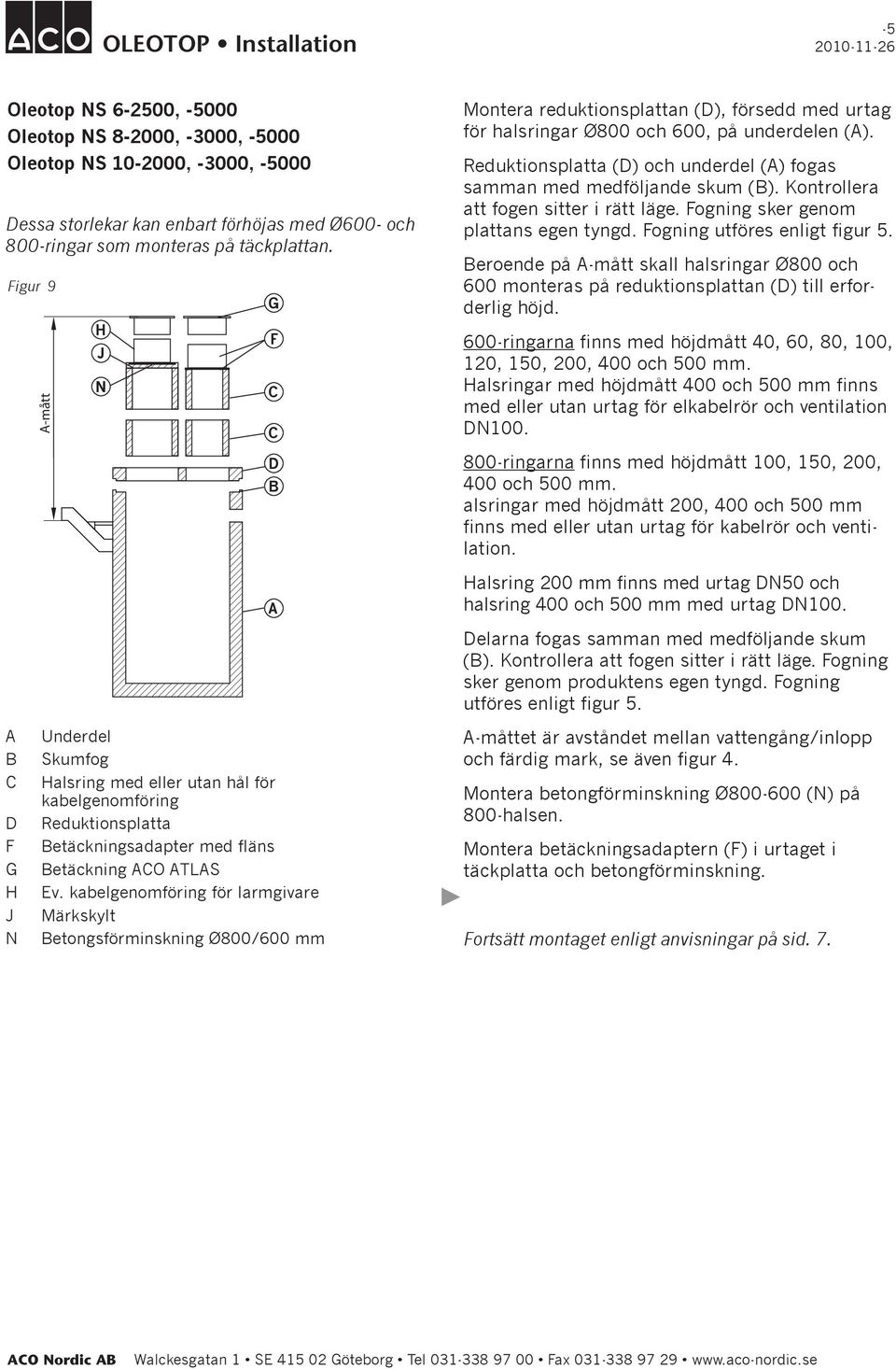 för larmgivare etongsförminskning Ø800/600 mm Montera reduktionsplattan (), försedd med urtag för halsringar Ø800 och 600, på underdelen ().