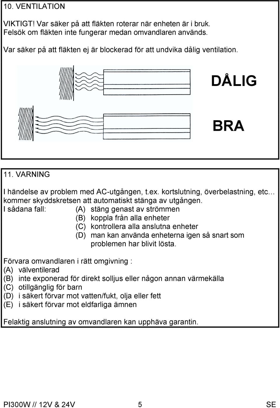 kortslutning, överbelastning, etc kommer skyddskretsen att automatiskt stänga av utgången.