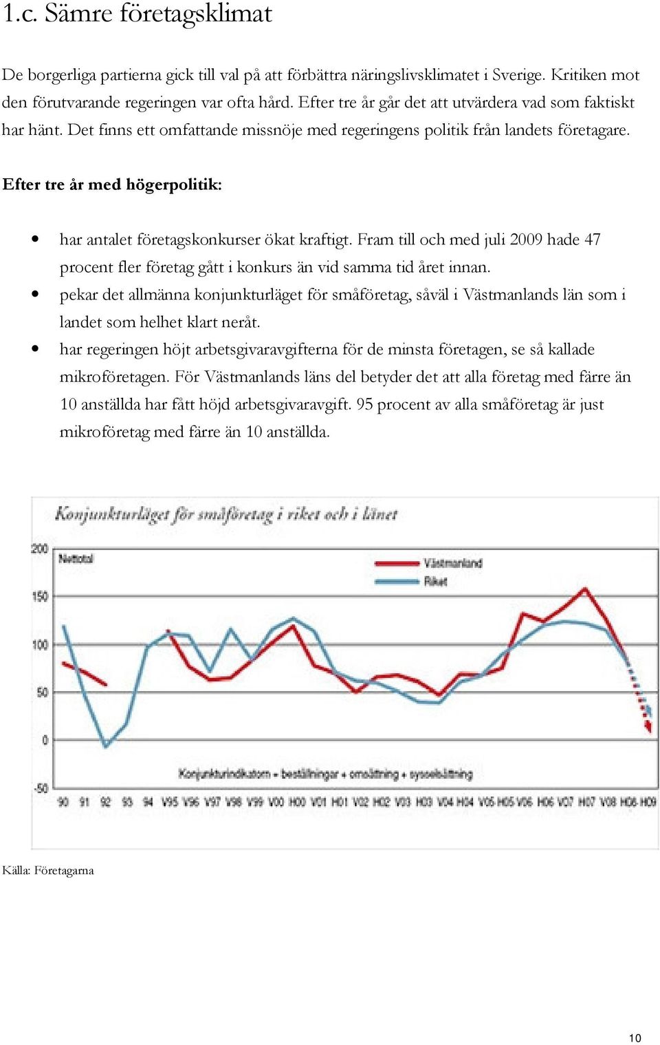 Efter tre år med högerpolitik: har antalet företagskonkurser ökat kraftigt. Fram till och med juli 2009 hade 47 procent fler företag gått i konkurs än vid samma tid året innan.