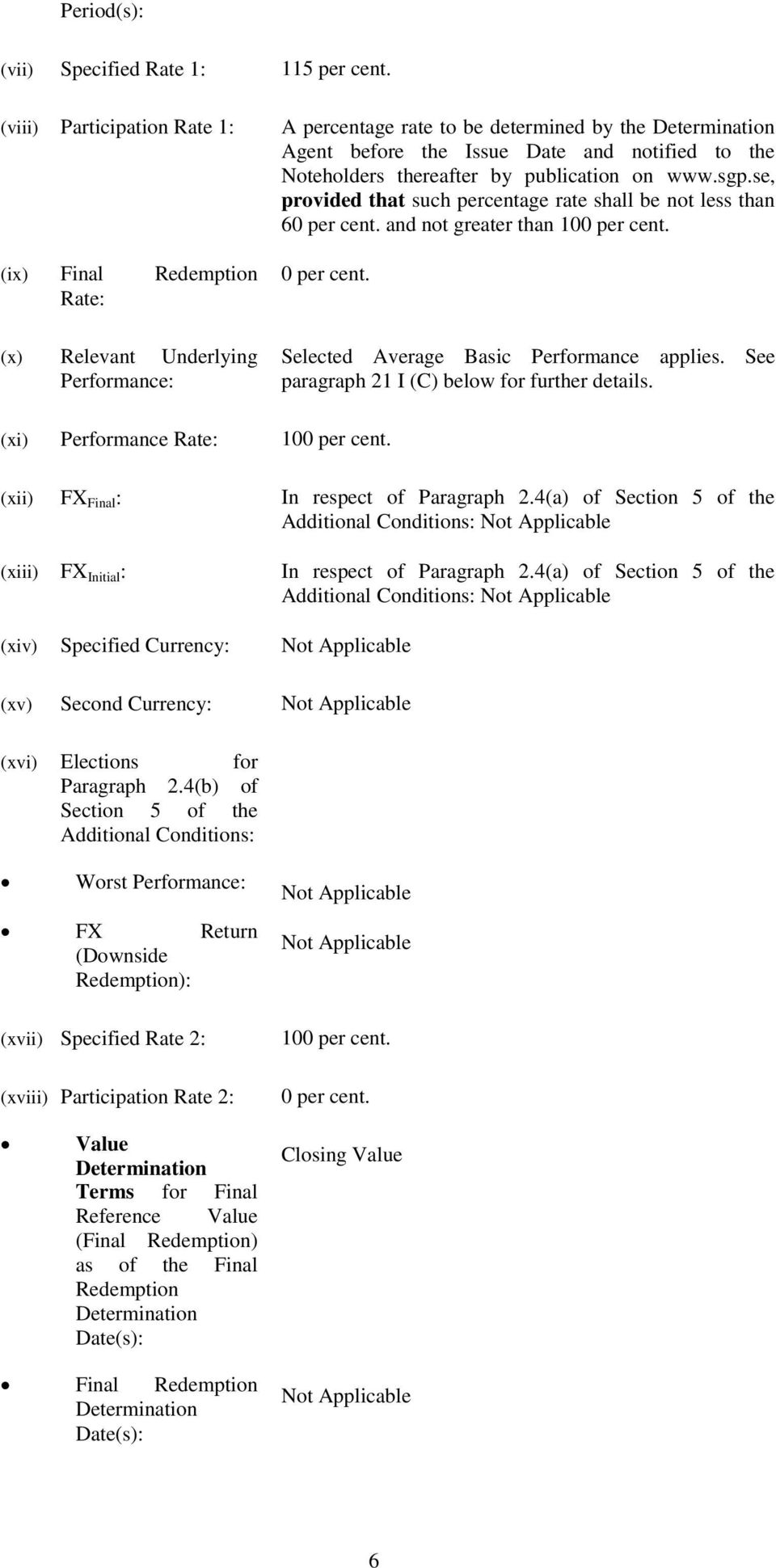 se, provided that such percentage rate shall be not less than 60 per cent. and not greater than 100 per cent. (ix) Final Redemption Rate: (x) Relevant Underlying Performance: 0 per cent.