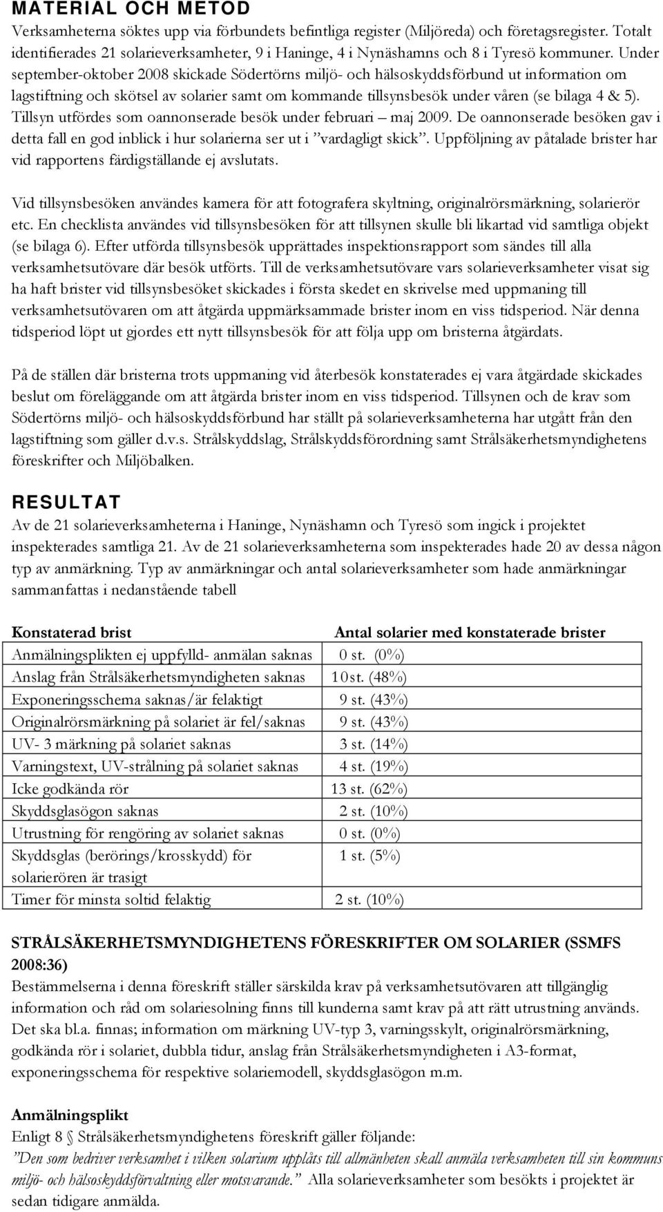Under september-oktober 2008 skickade Södertörns miljö- och hälsoskyddsförbund ut information om lagstiftning och skötsel av solarier samt om kommande tillsynsbesök under våren (se bilaga 4 & 5).