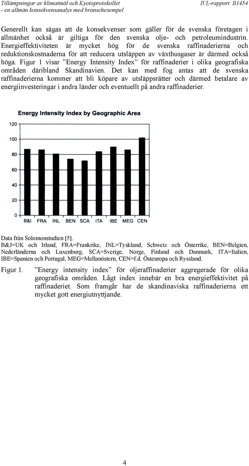 Figur 1 visar Energy Intensity Index för raffinaderier i olika geografiska områden däribland Skandinavien.