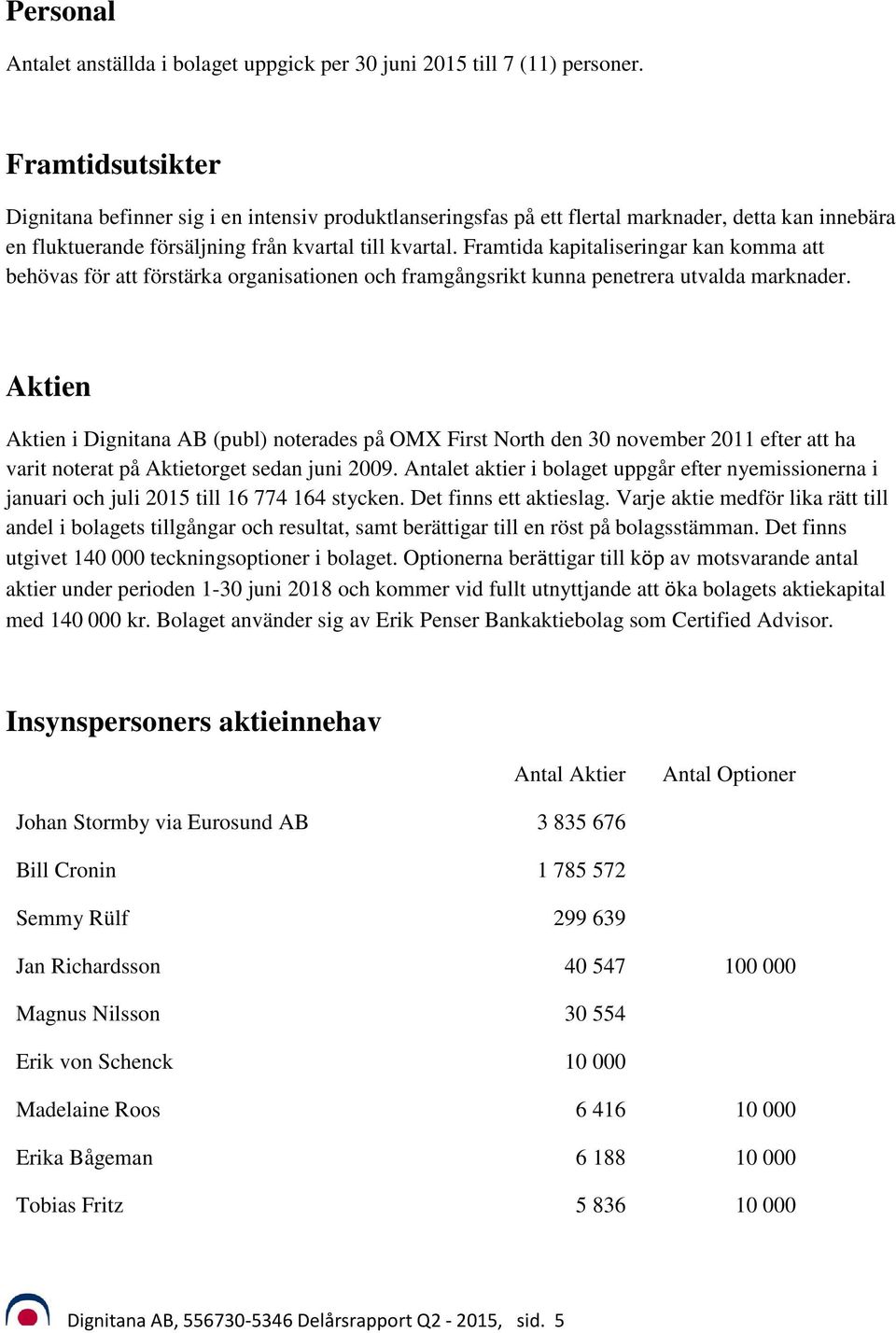 Framtida kapitaliseringar kan komma att behövas för att förstärka organisationen och framgångsrikt kunna penetrera utvalda marknader.