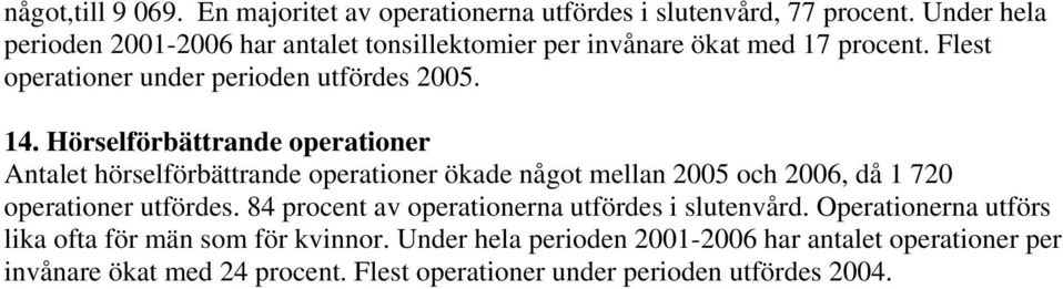 er Antalet hörselförbättrande operationer ökade något mellan 2005 och 2006, då 1 720 operationer utfördes.