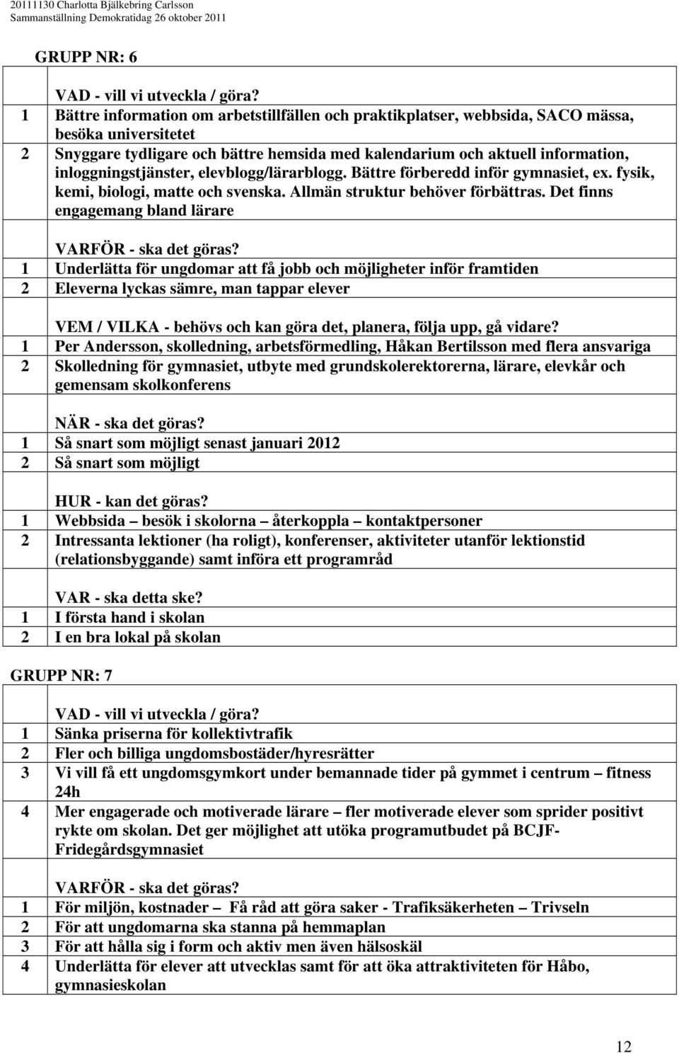 inloggningstjänster, elevblogg/lärarblogg. Bättre förberedd inför gymnasiet, ex. fysik, kemi, biologi, matte och svenska. Allmän struktur behöver förbättras.