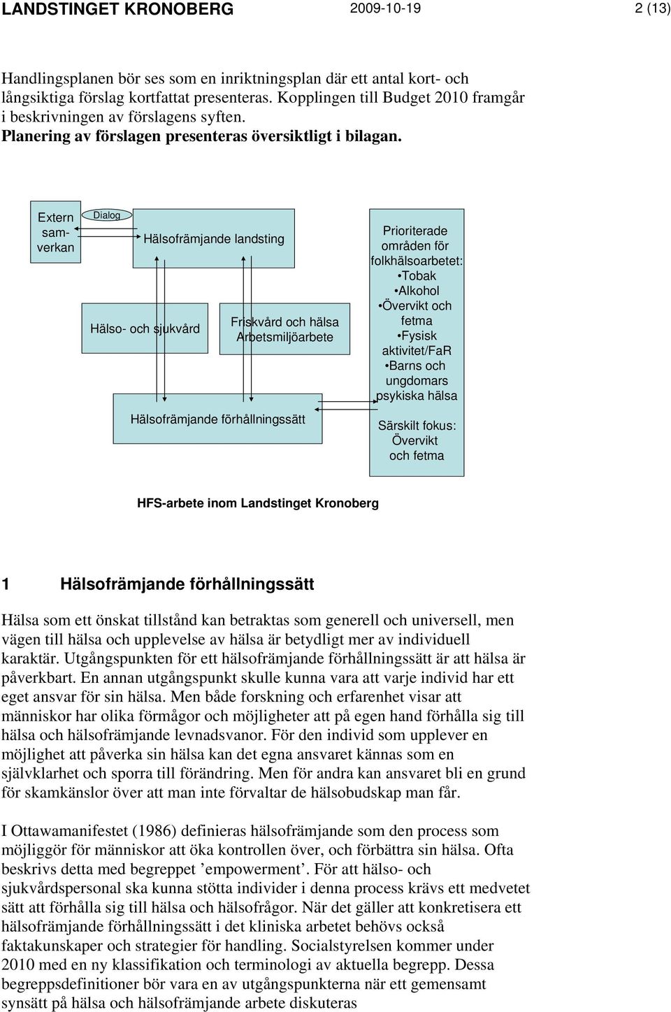 Extern samverkan Dialog Hälsofrämjande landsting Hälso- och sjukvård Friskvård och hälsa Arbetsmiljöarbete Hälsofrämjande förhållningssätt Prioriterade områden för folkhälsoarbetet: Tobak Alkohol