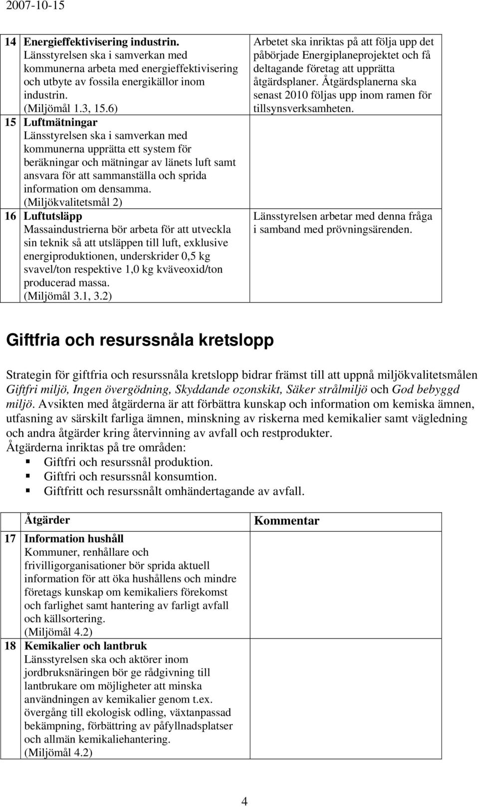 (Miljökvalitetsmål 2) 16 Luftutsläpp Massaindustrierna bör arbeta för att utveckla sin teknik så att utsläppen till luft, exklusive energiproduktionen, underskrider 0,5 kg svavel/ton respektive 1,0