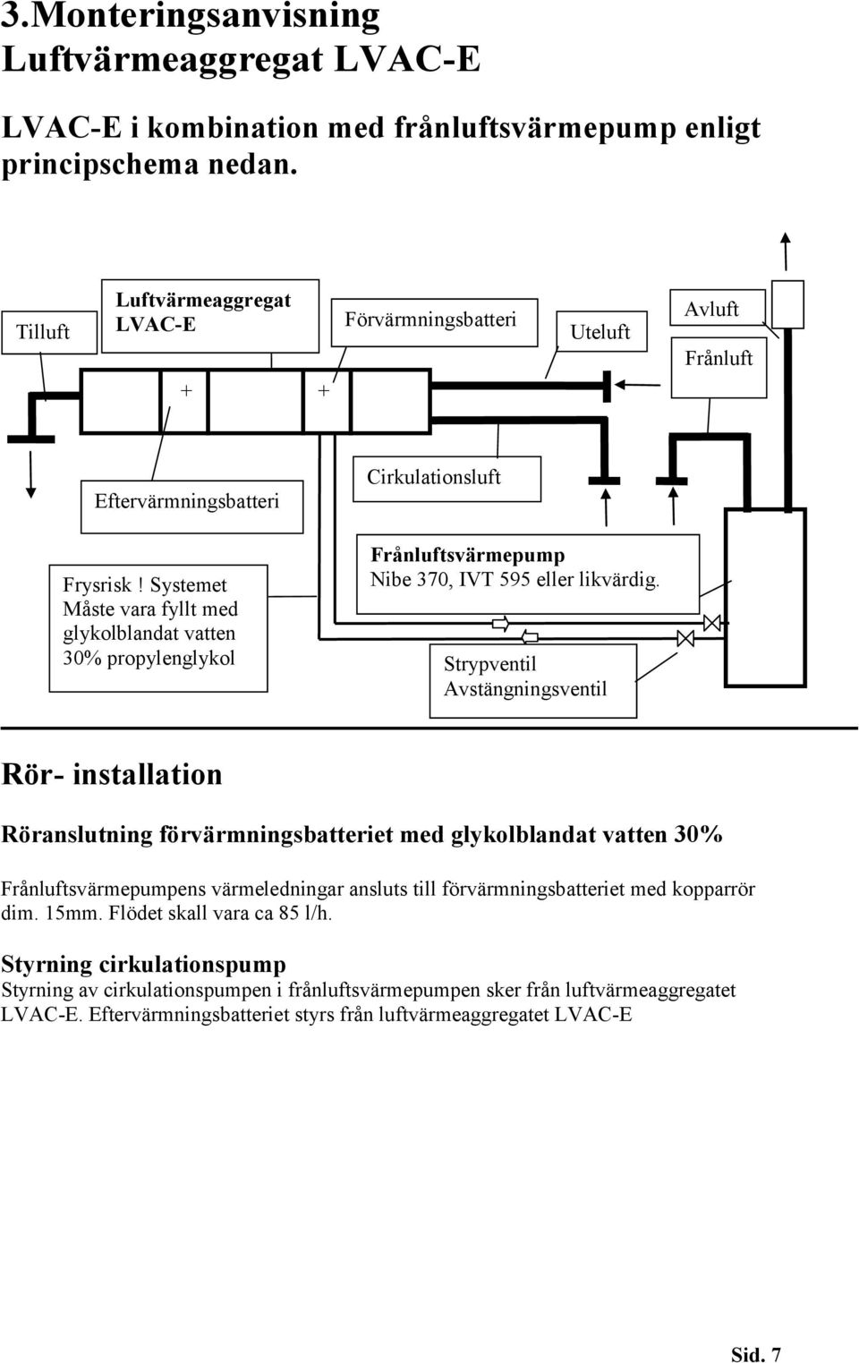 Systemet Måste vara fyllt med glykolblandat vatten 30% propylenglykol Frånluftsvärmepump Nibe 370, IVT 595 eller likvärdig.