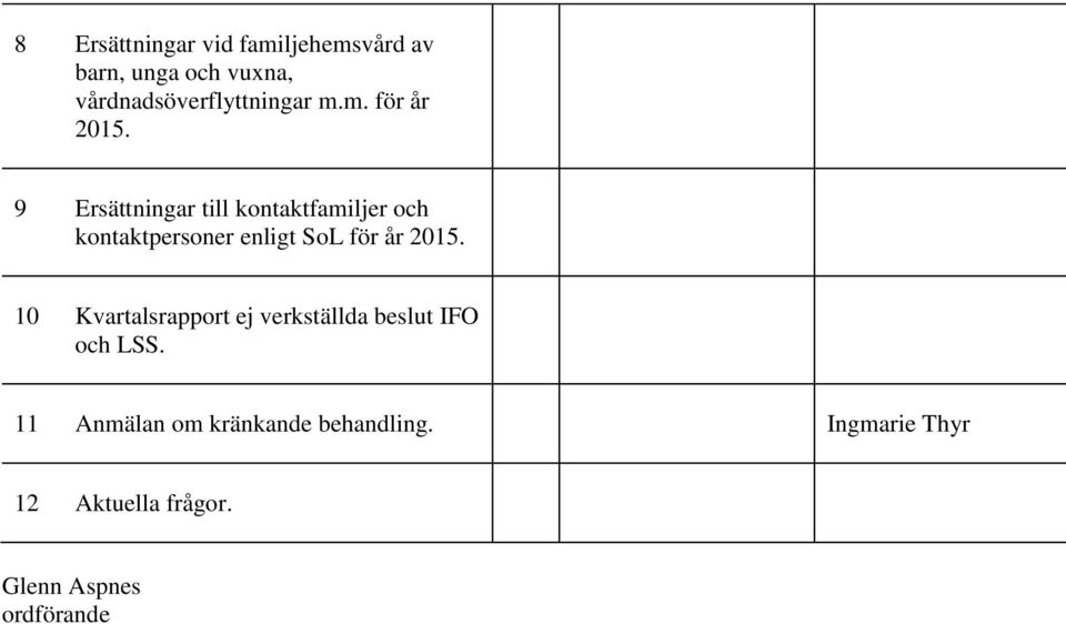 9 Ersättningar till kontaktfamiljer och kontaktpersoner enligt SoL för år 2015.