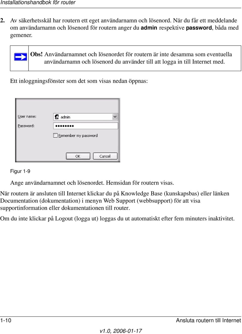 Ett inloggningsfönster som det som visas nedan öppnas: Figur 1-9 Ange användarnamnet och lösenordet. Hemsidan för routern visas.