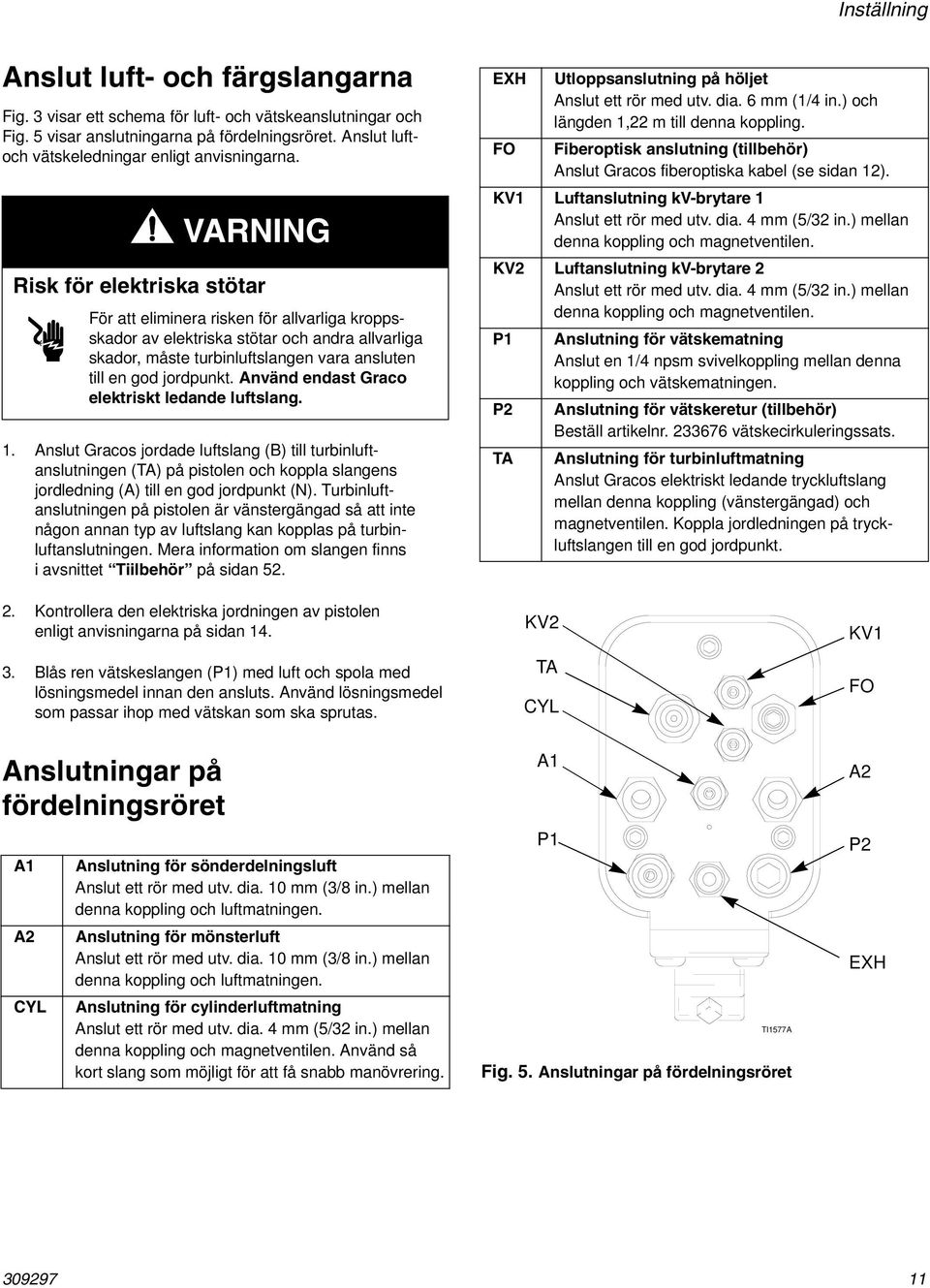 VARNING Risk för elektriska stötar För att eliminera risken för allvarliga kroppsskador av elektriska stötar och andra allvarliga skador, måste turbinluftslangen vara ansluten till en god jordpunkt.