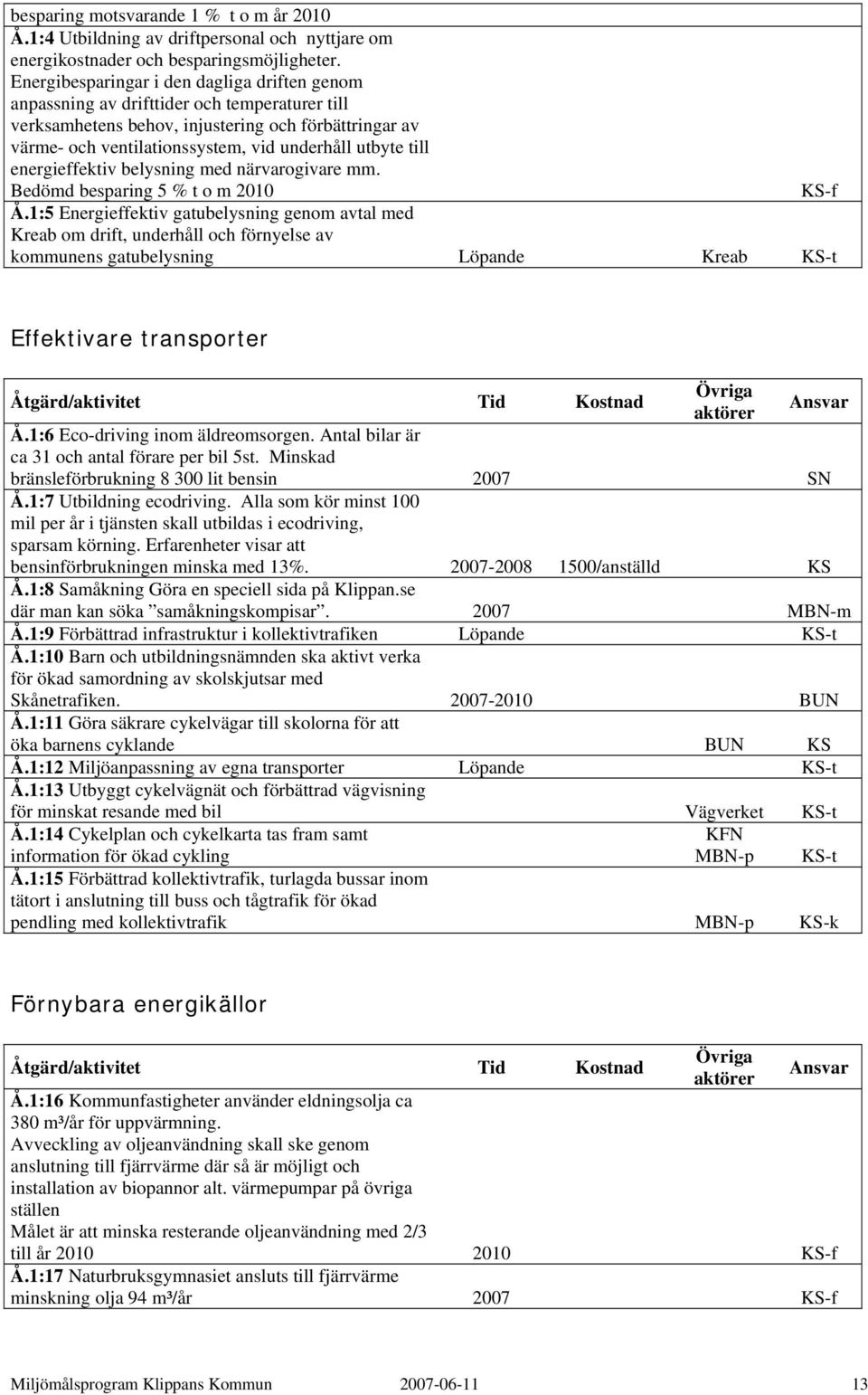 till energieffektiv belysning med närvarogivare mm. Bedömd besparing 5 % t o m 2010 KS-f Å.