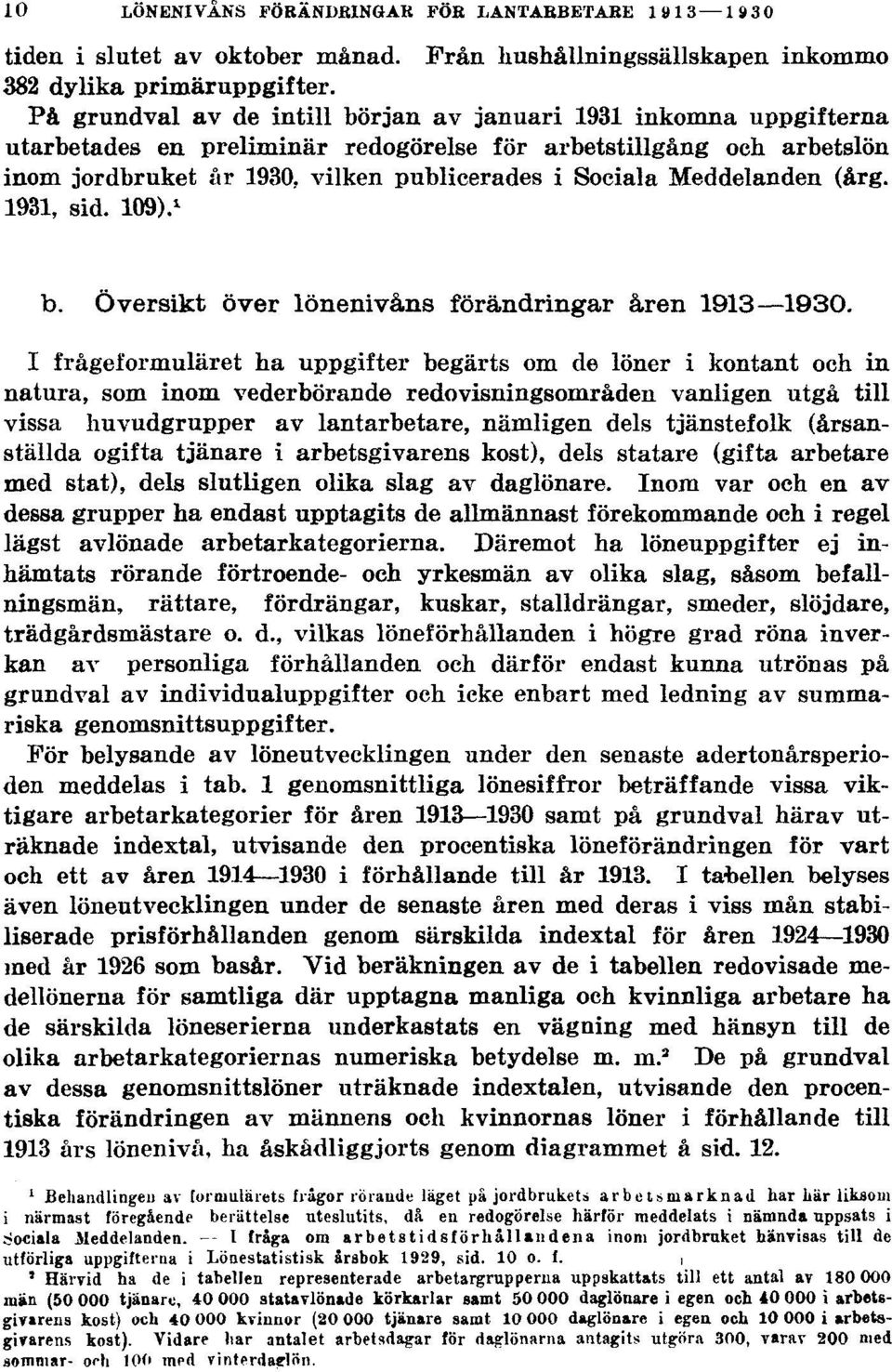 Meddelanden (årg. 1931, sid. 109). 1 b. Översikt över lönenivåns förändringar åren 1913 1930.