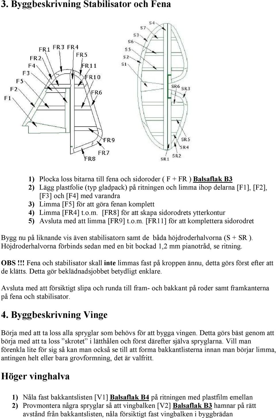 Höjdroderhalvorna förbinds sedan med en bit bockad 1,2 mm pianotråd, se ritning. OBS!!! Fena och stabilisator skall inte limmas fast på kroppen ännu, detta görs först efter att de klätts.