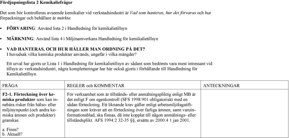 I huvudsak vilka kemiska produkter används, ungefär i vilka mängder?