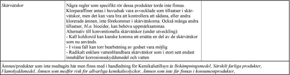 Också många andra tillsatser, bl.a. biocider, kan behöva uppmärksammas.