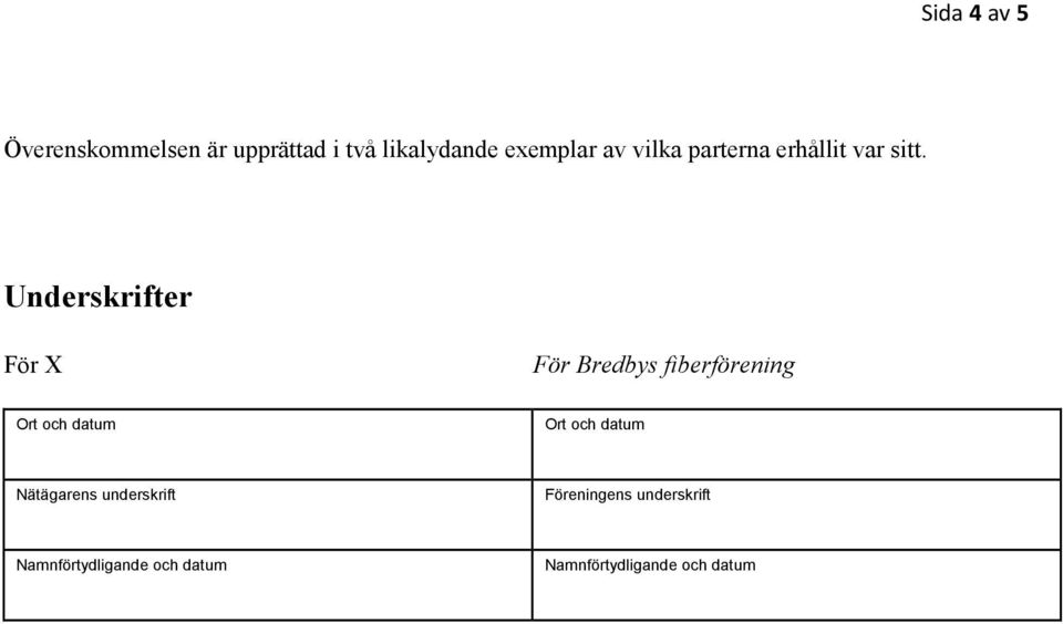 Underskrifter För X För Bredbys fiberförening Ort och datum Ort och