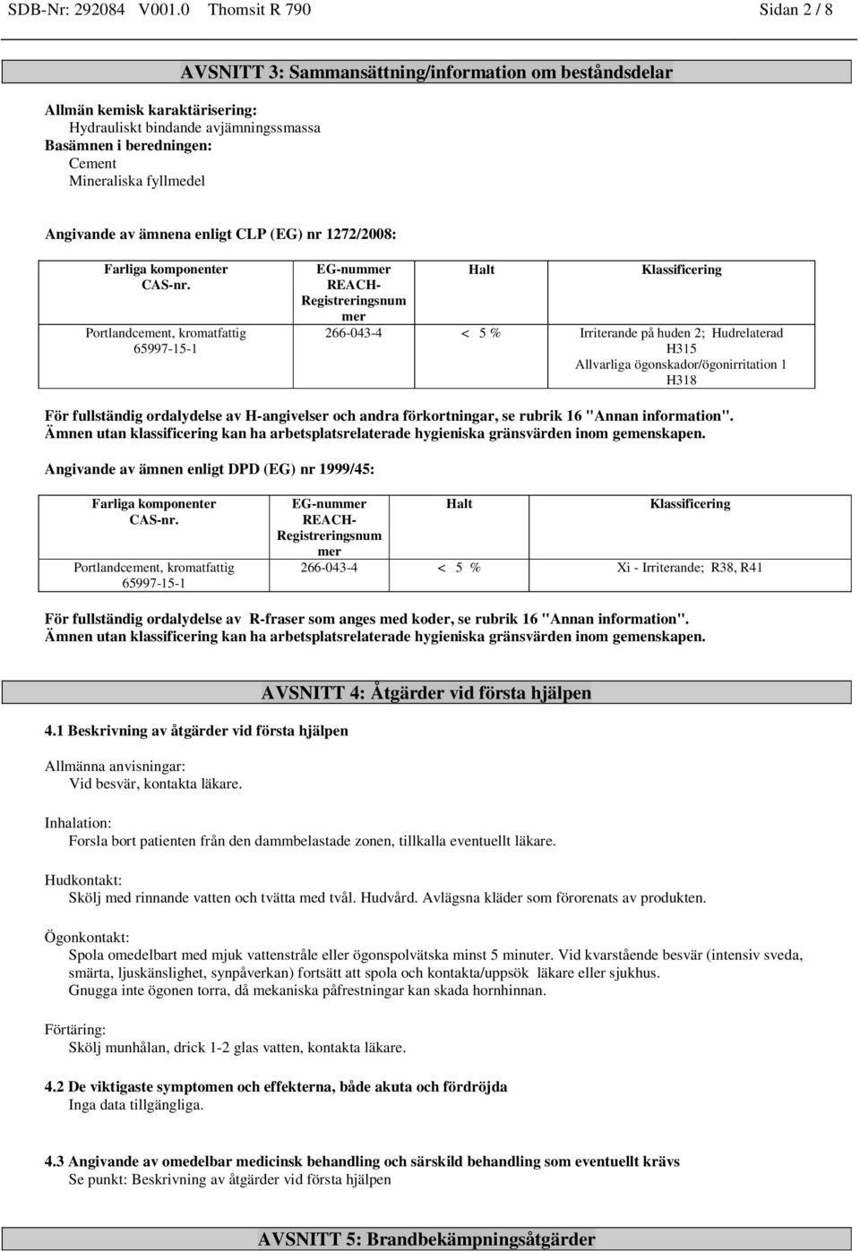 fyllmedel Angivande av ämnena enligt CLP (EG) nr 1272/2008: Farliga komponenter CAS-nr.